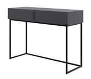 Toilettentisch Veldio mit gefräster Front und zwei Schubladen, 110 cm, Schwarz mit schwarzen Beinen