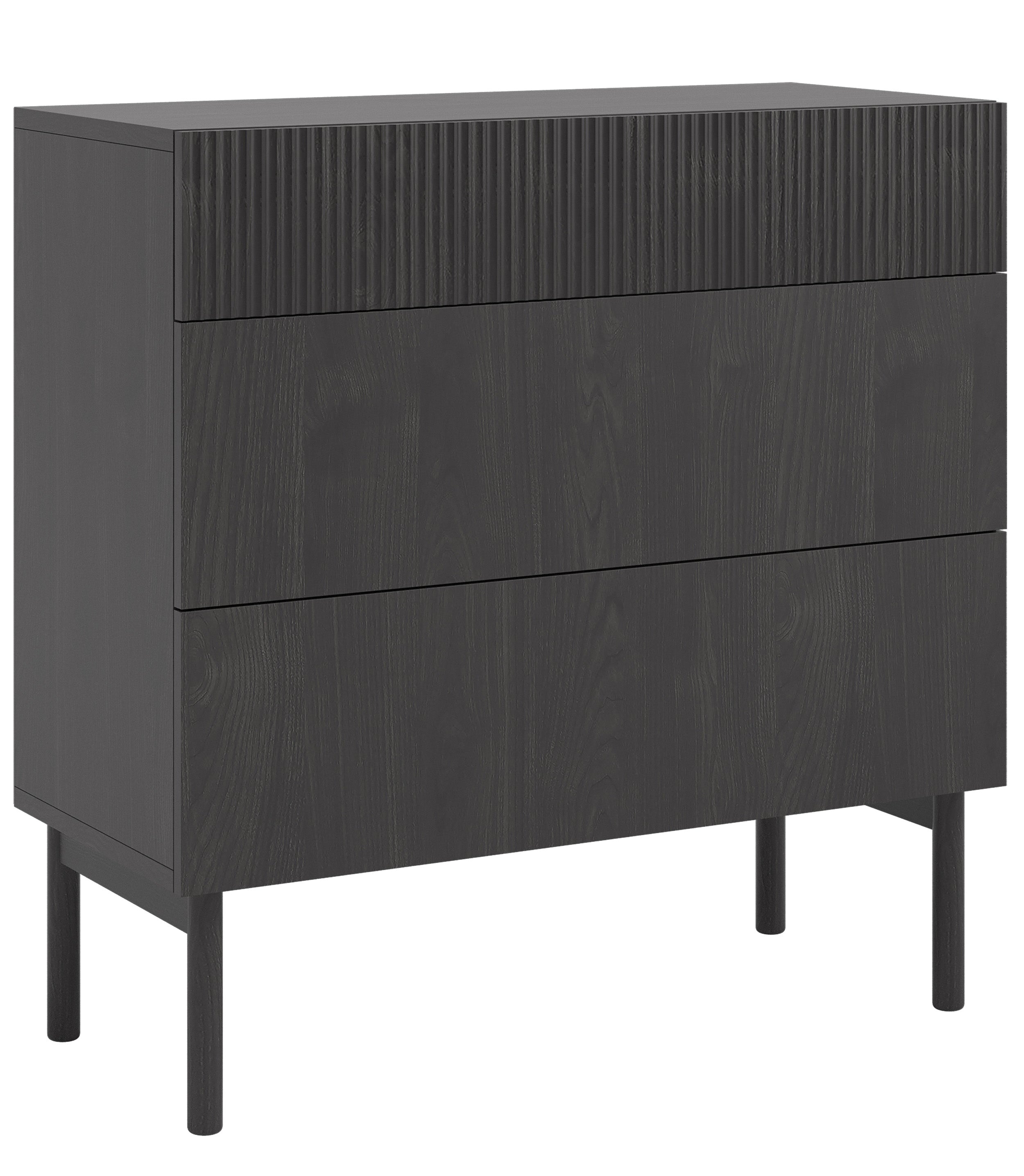 Kommode Nolie mit drei Schubladen 90 cm Portland Esche Schwarz