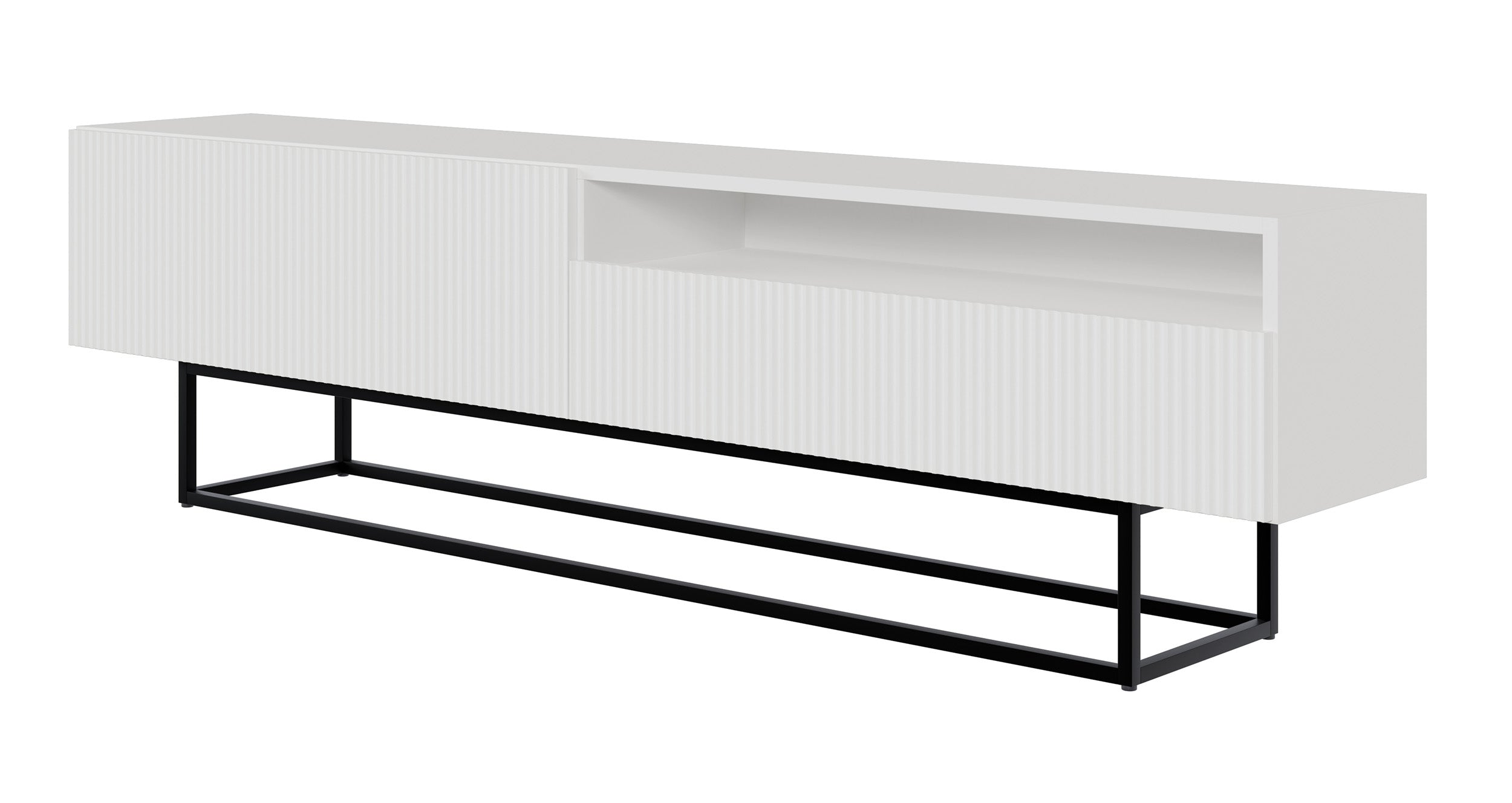 TV-Schrank Veldio mit gefräster Front und Nische, 175 cm, Weiß mit schwarzen Beinen
