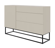 Einzeltür-Kommode Veldio mit gefräster Front und drei Schubladen, 140 cm, grau-beige mit schwarzen Beinen