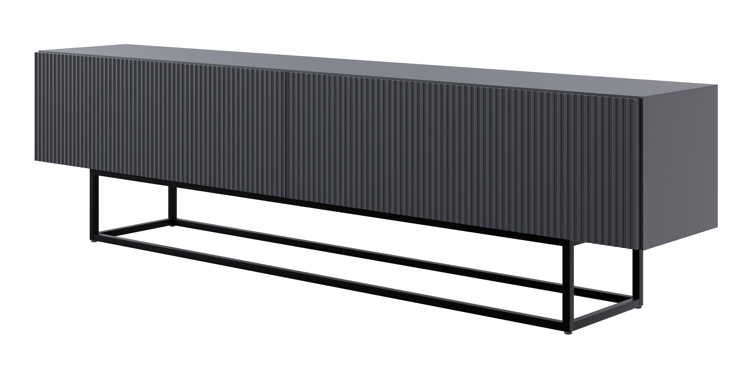 TV-Schrank Veldio mit gefräster Front 175 cm Schwarz mit schwarzen Beinen