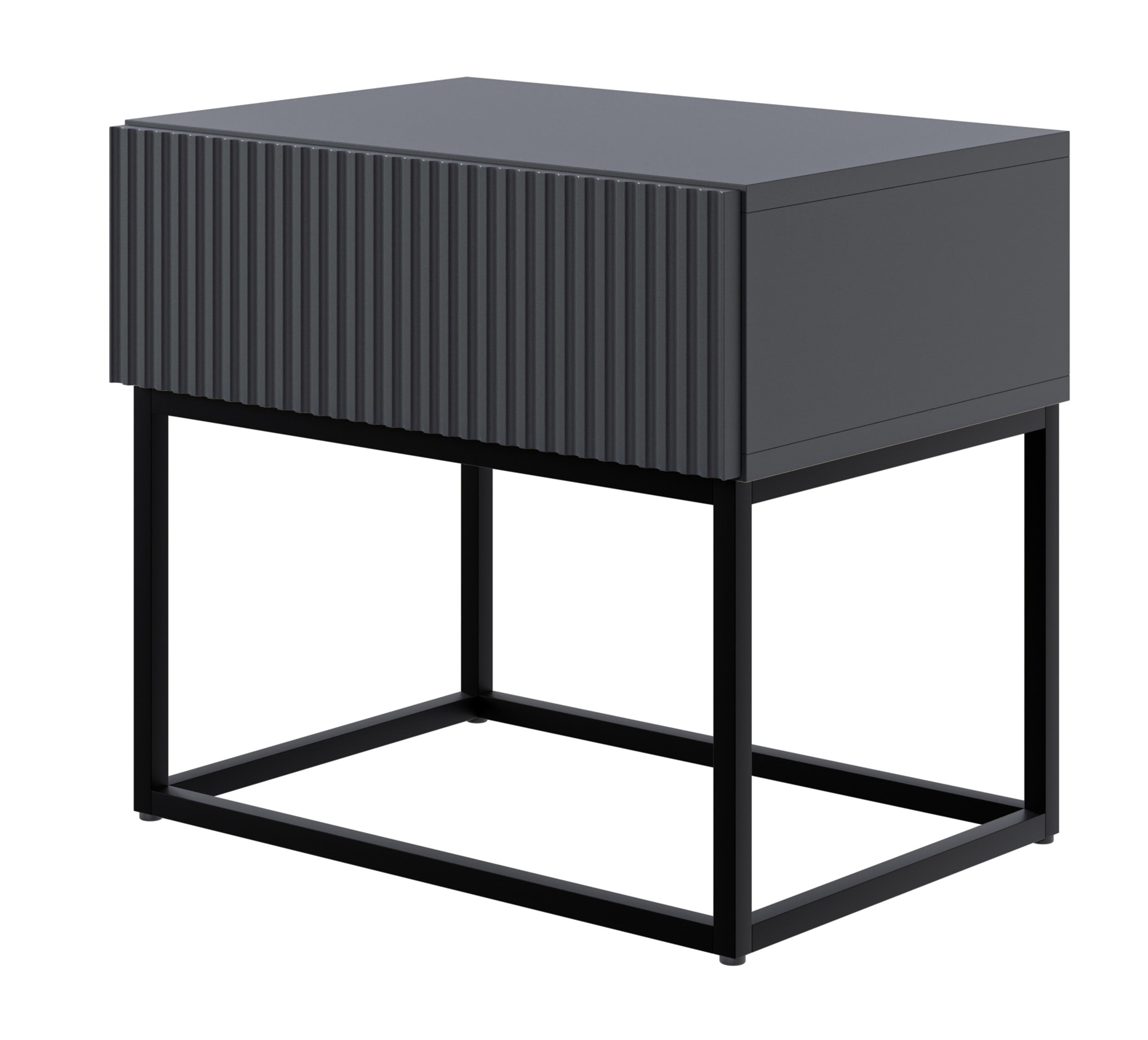 Nachttisch Veldio mit gefräster Front und Schublade 50 cm Schwarz mit schwarzen Beinen