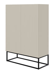 Zweiturige Kommode Veldio mit gefräster Front 90 cm Grau-Beige mit schwarzen Beinen