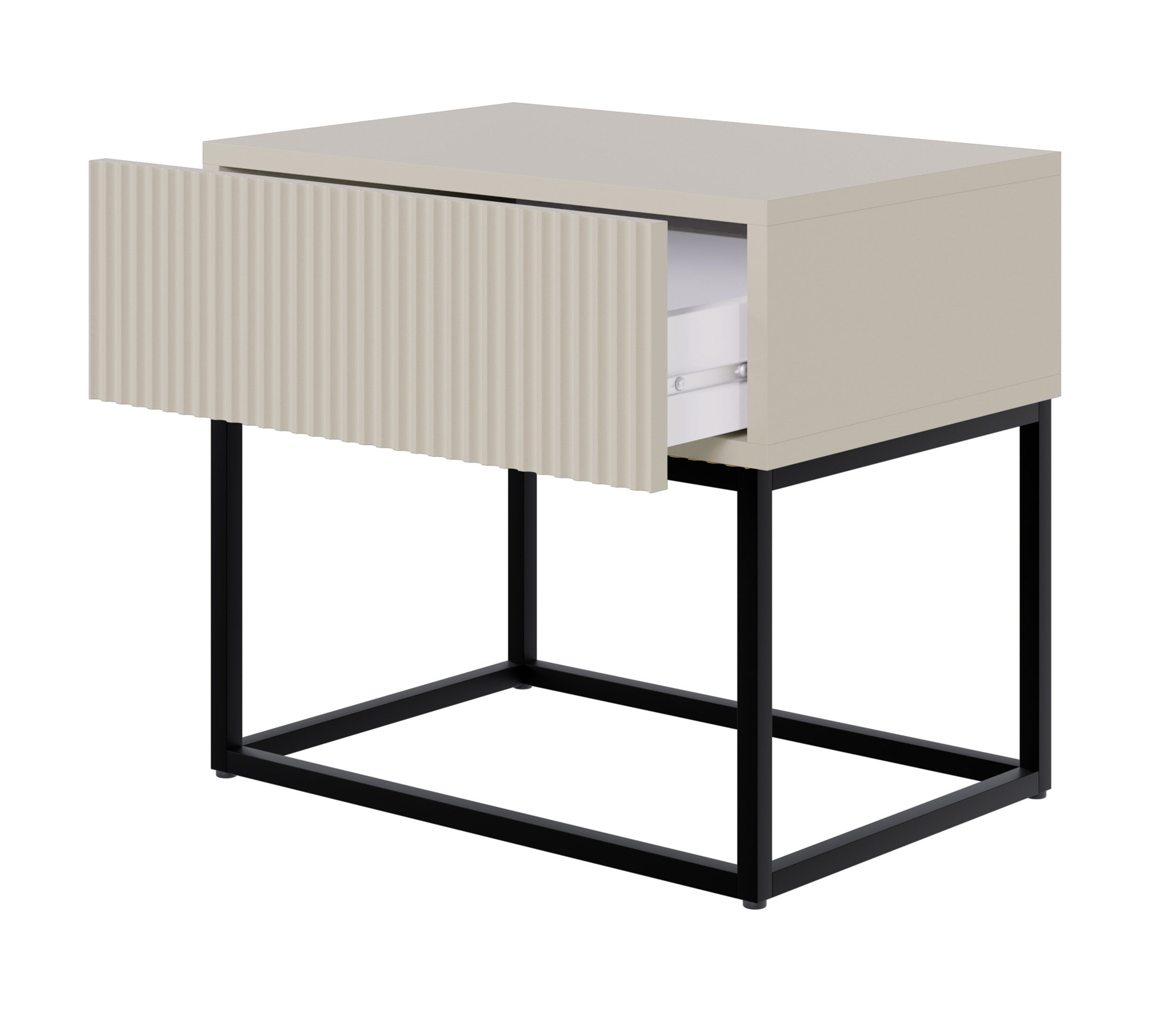 Nachttisch Veldio mit gefräster Front und Schublade 50 cm Grau-Beige mit schwarzen Beinen