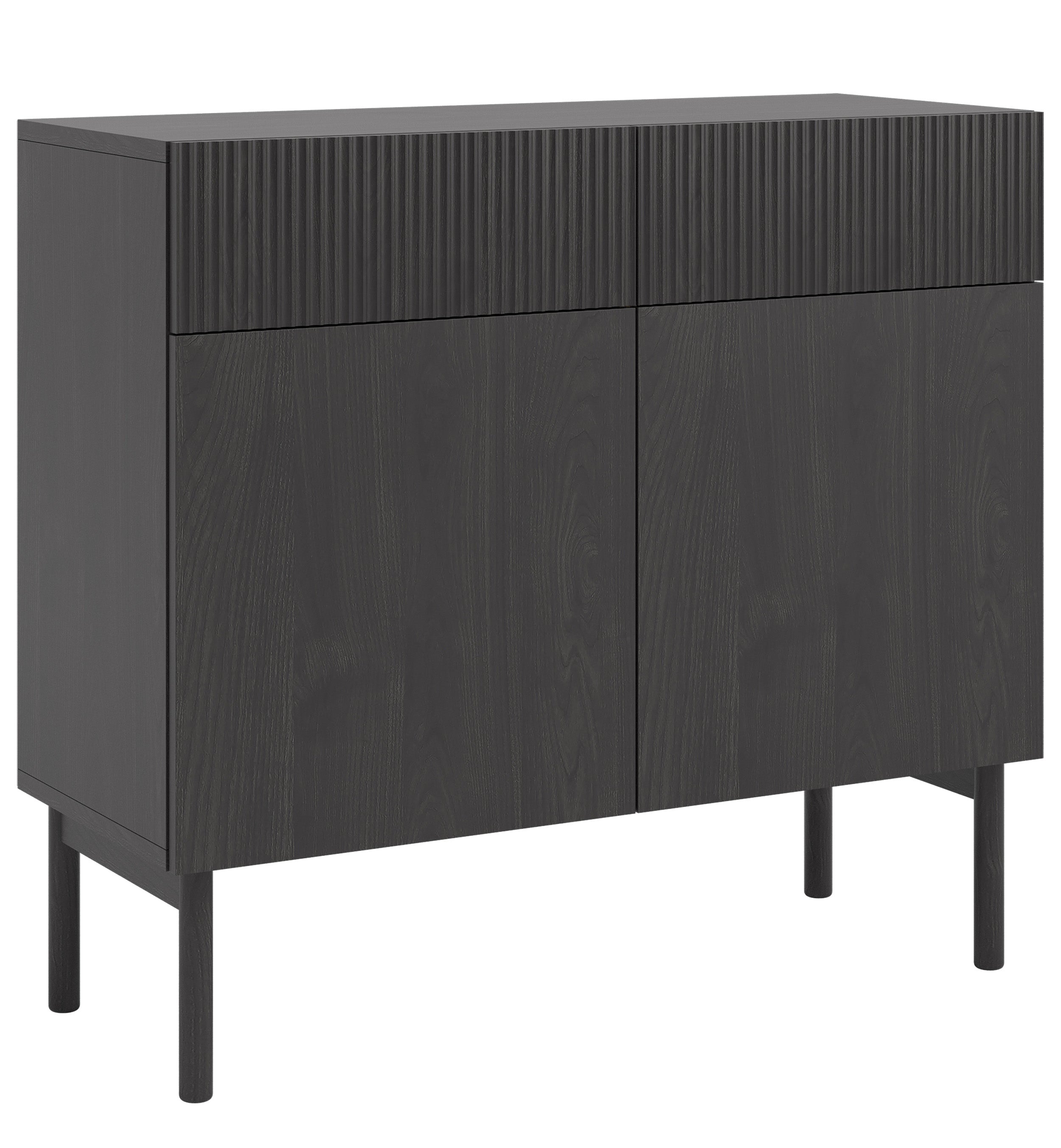 Zweiturige Kommode Nolie mit zwei Schubladen, 100 cm, Portland Esche Schwarz