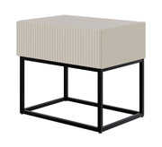 Nachttisch Veldio mit gefräster Front und Schublade 50 cm Grau-Beige mit schwarzen Beinen