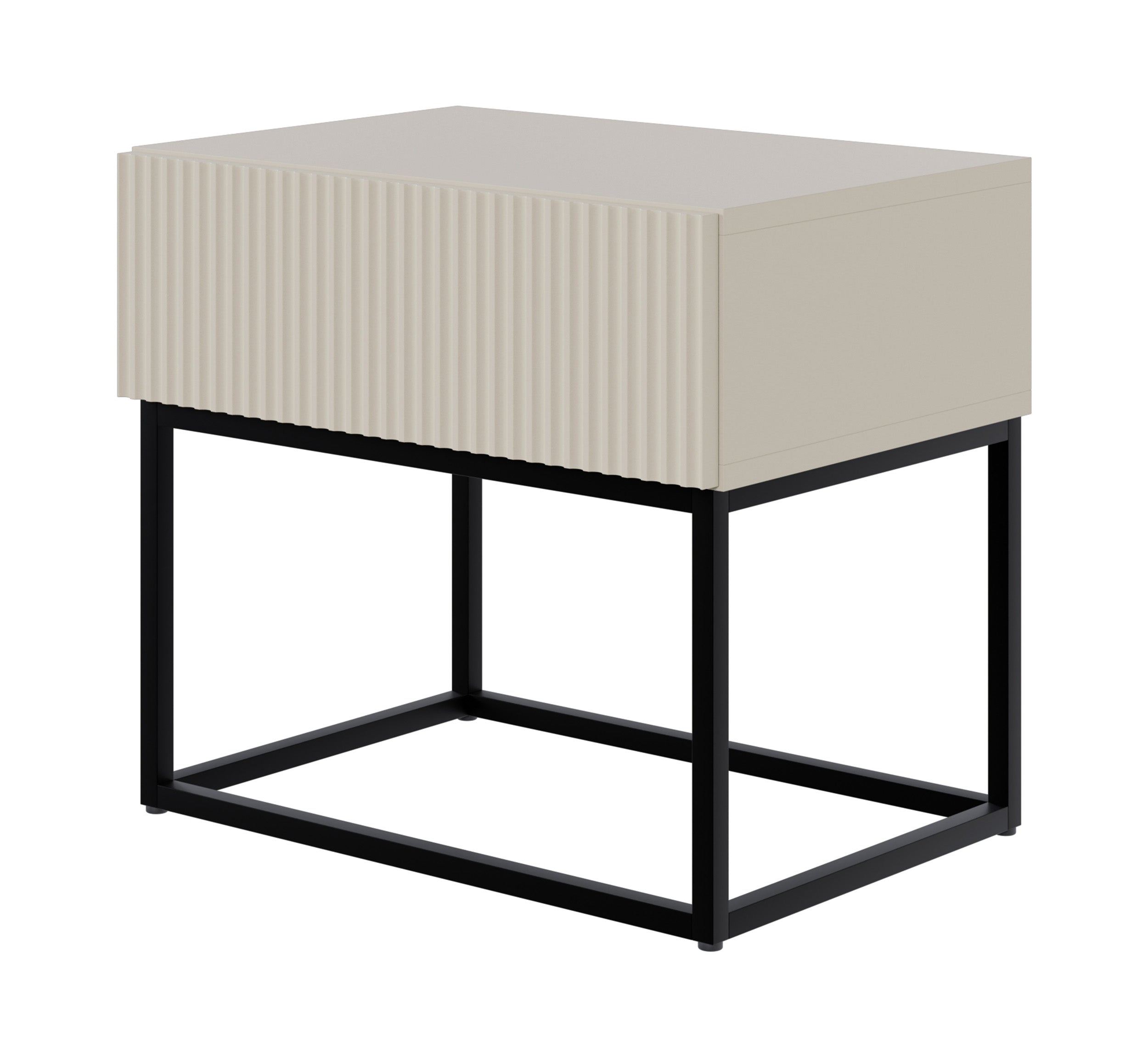 Nachttisch Veldio mit gefräster Front und Schublade 50 cm Grau-Beige mit schwarzen Beinen