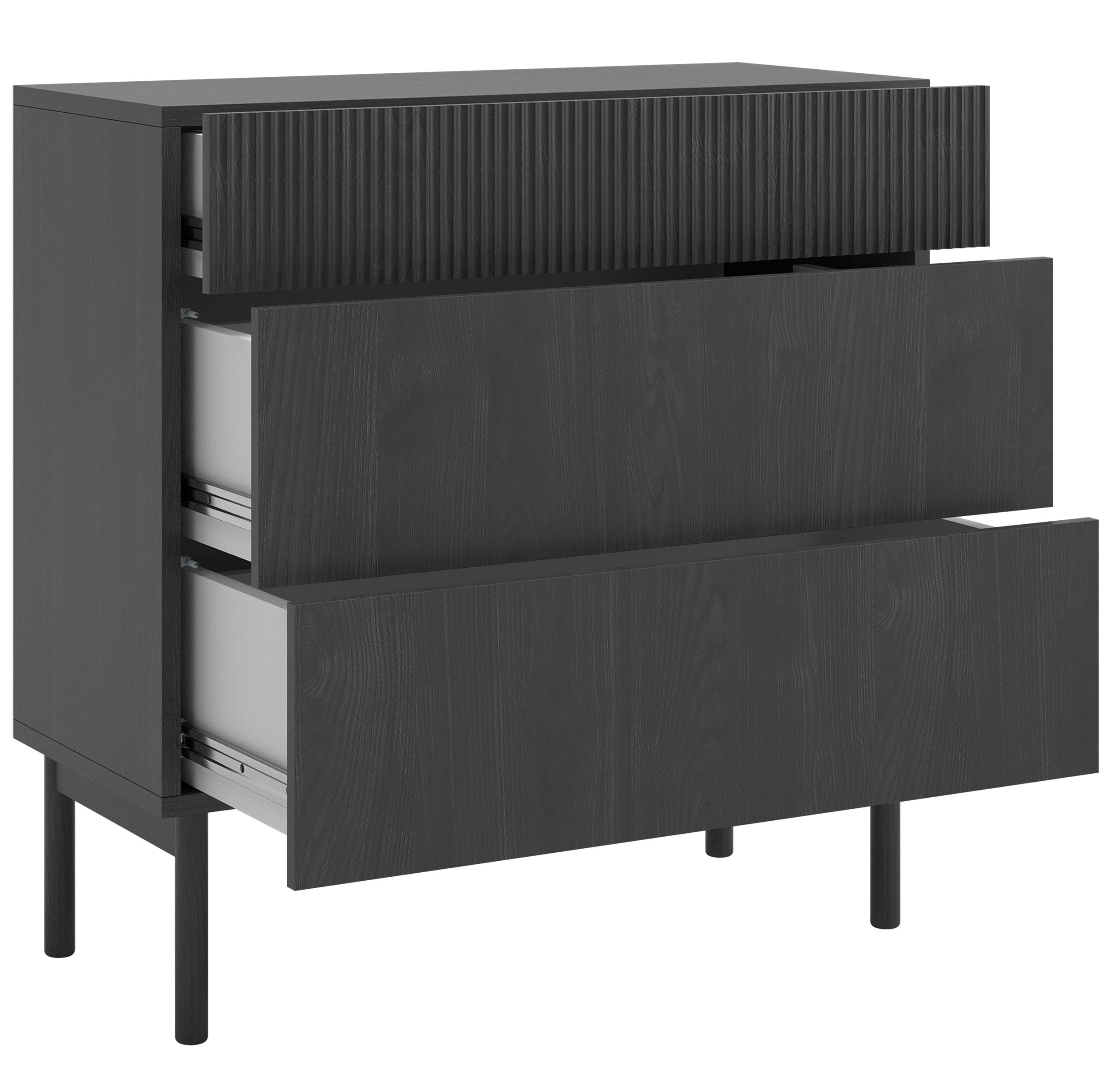 Kommode Nolie mit drei Schubladen 90 cm Portland Esche Schwarz