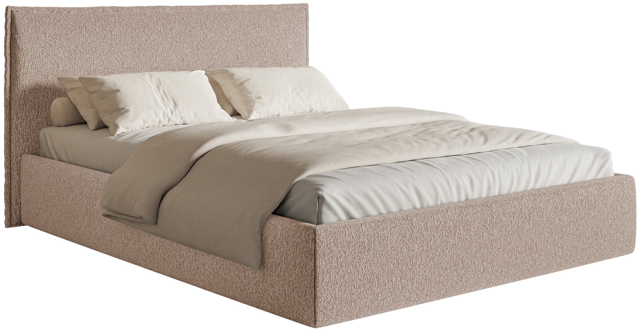 Gepolstertes Bett 160x200 cm Softie Slim mit Stauraum, dunkelbeiger Chenille, Metallrahmen