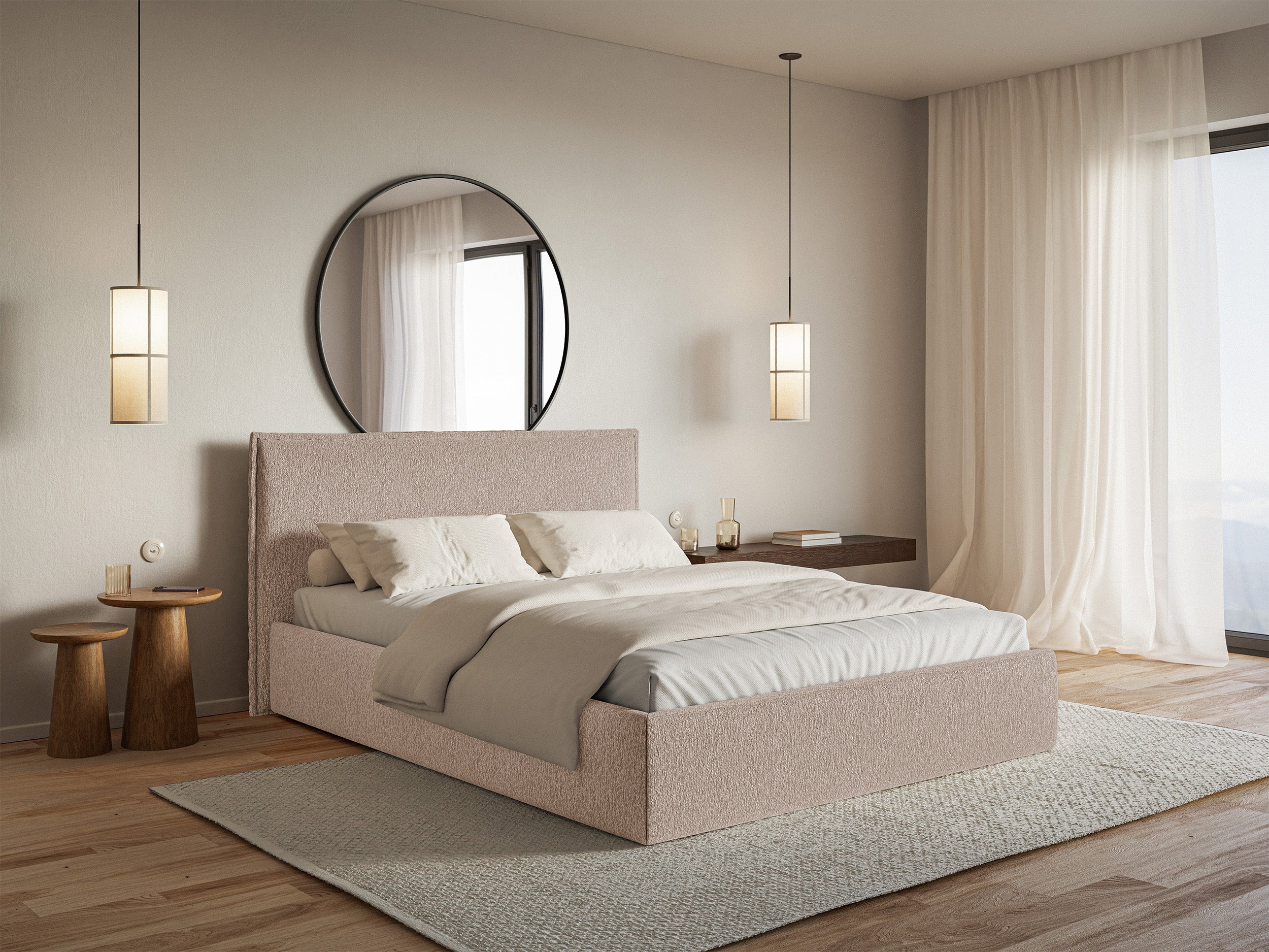 Gepolstertes Bett 160x200 cm Softie Slim mit Stauraum, dunkelbeiger Chenille, Metallrahmen
