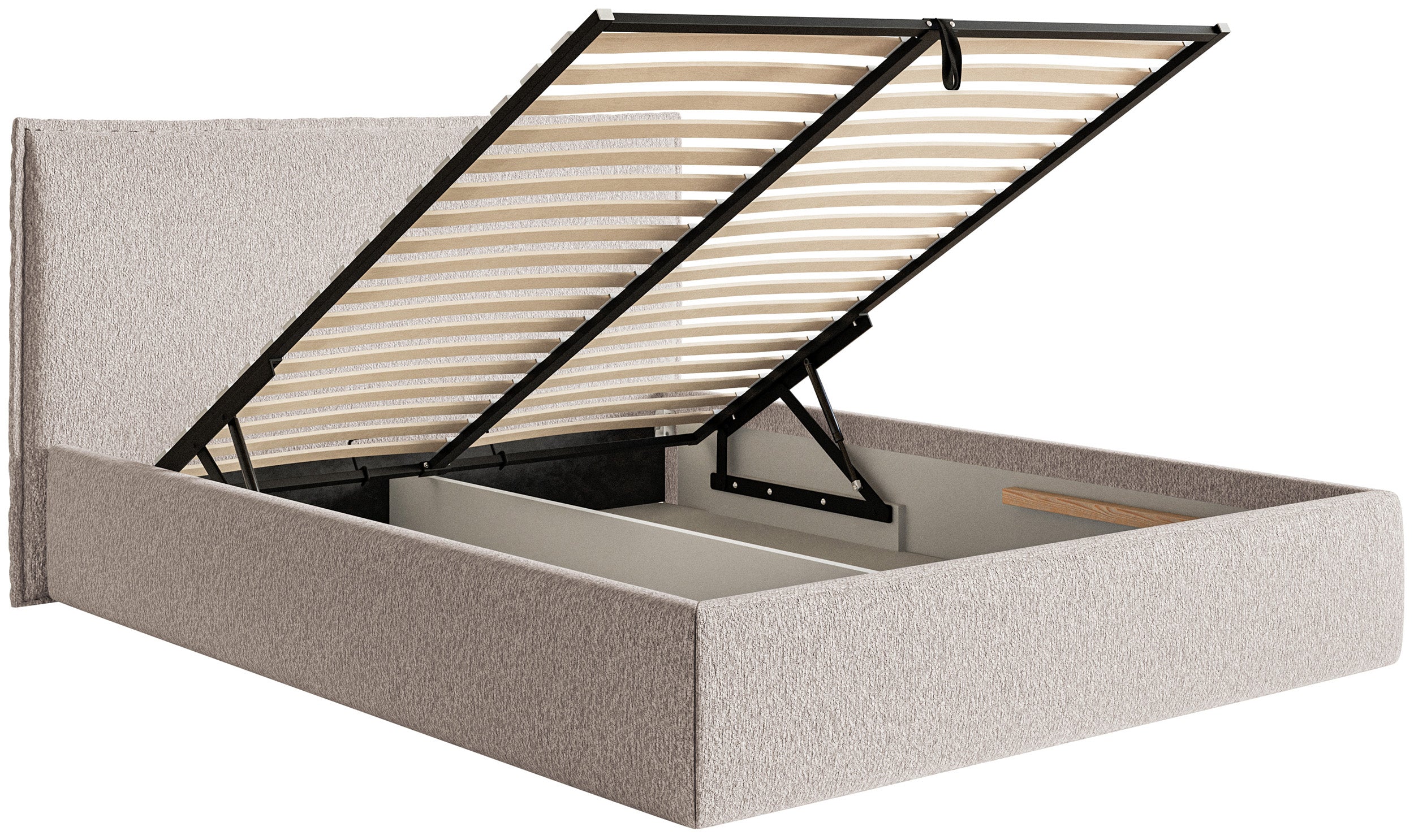 Polsterbett 180x200 cm Softie Slim mit Stauraum, beige Chenille, Metallrahmen