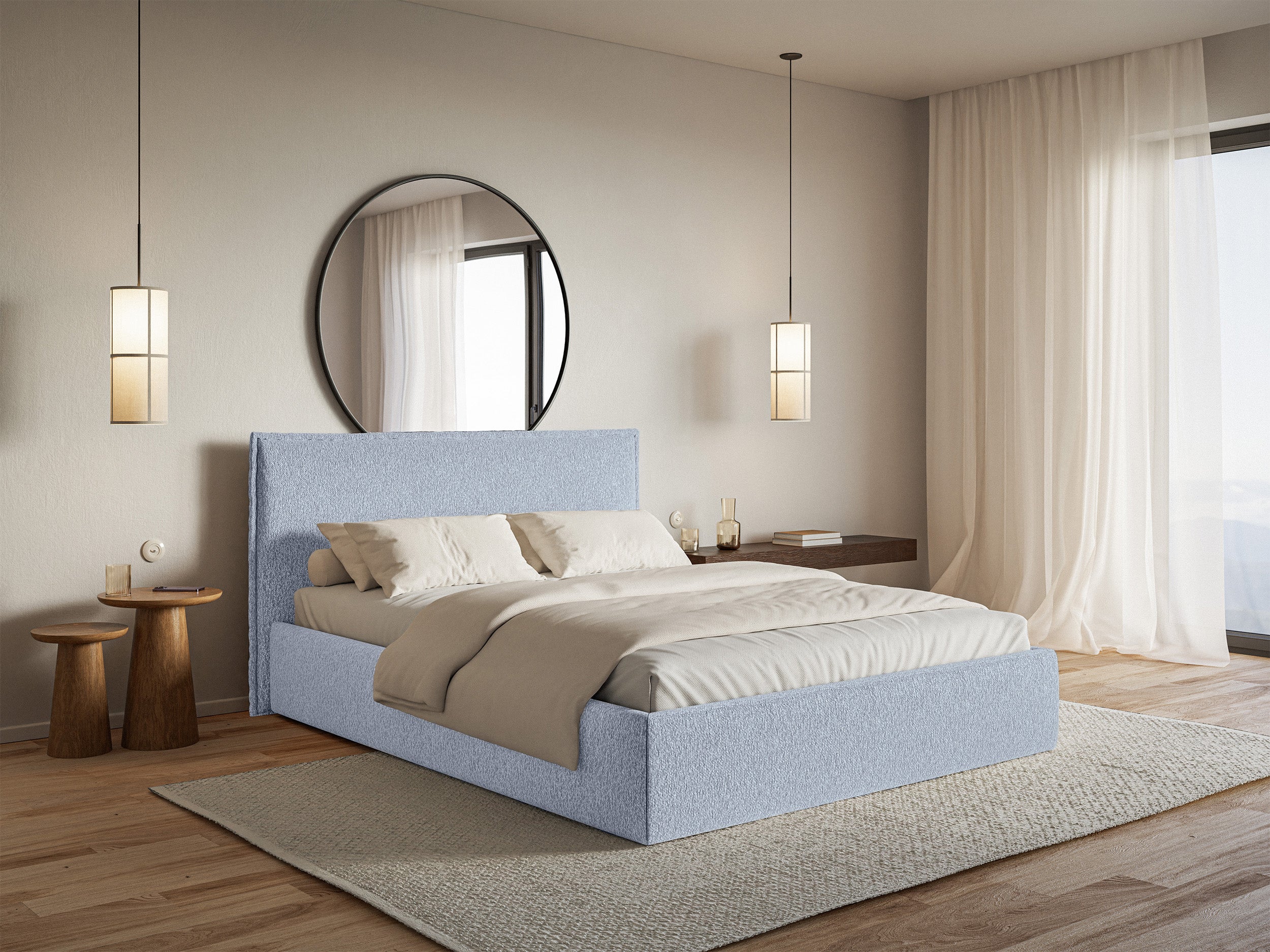 Polsterbett 140x200 cm Softie Slim hellblauer Chenille