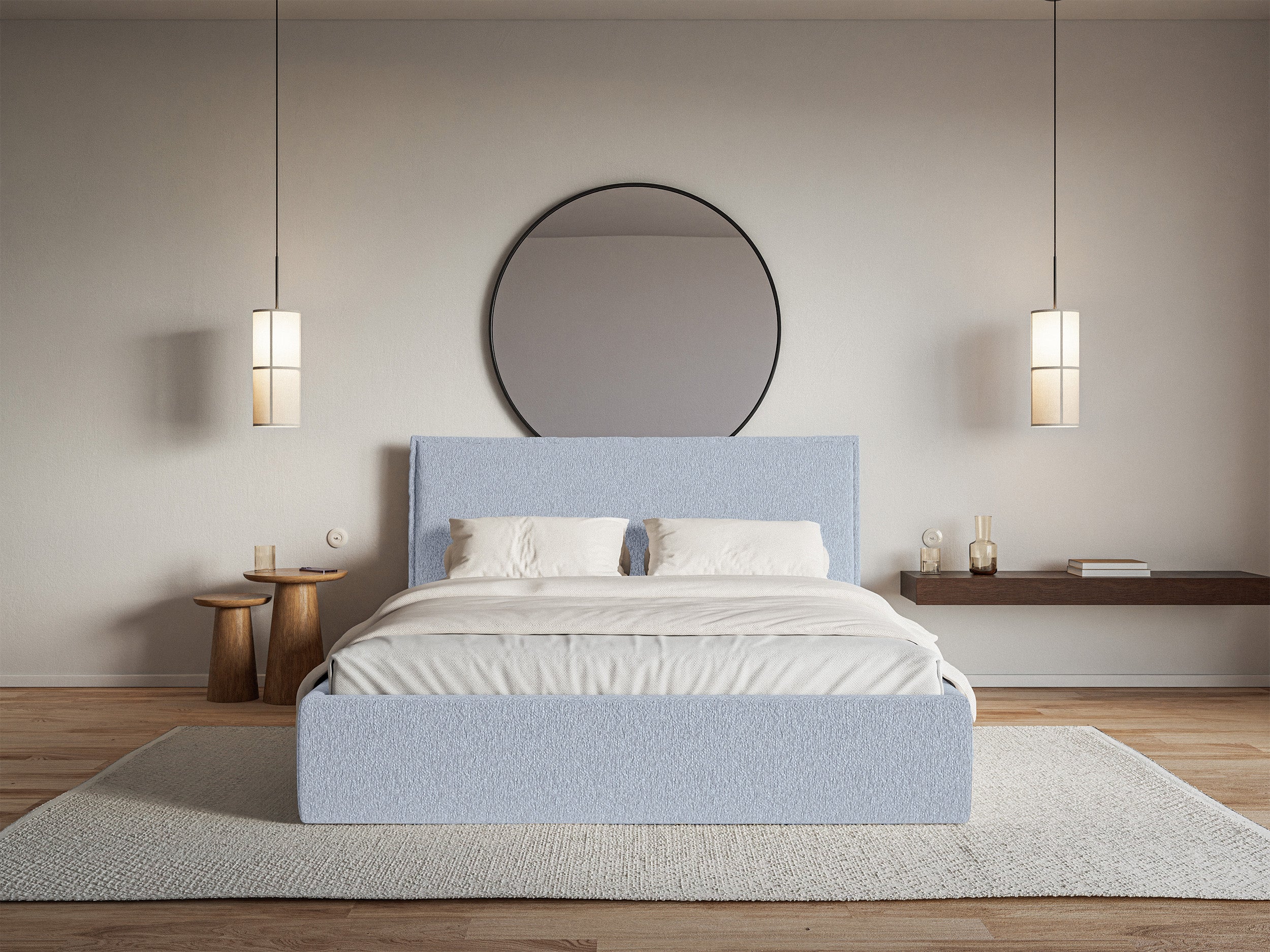 Polsterbett 140x200 cm Softie Slim hellblauer Chenille