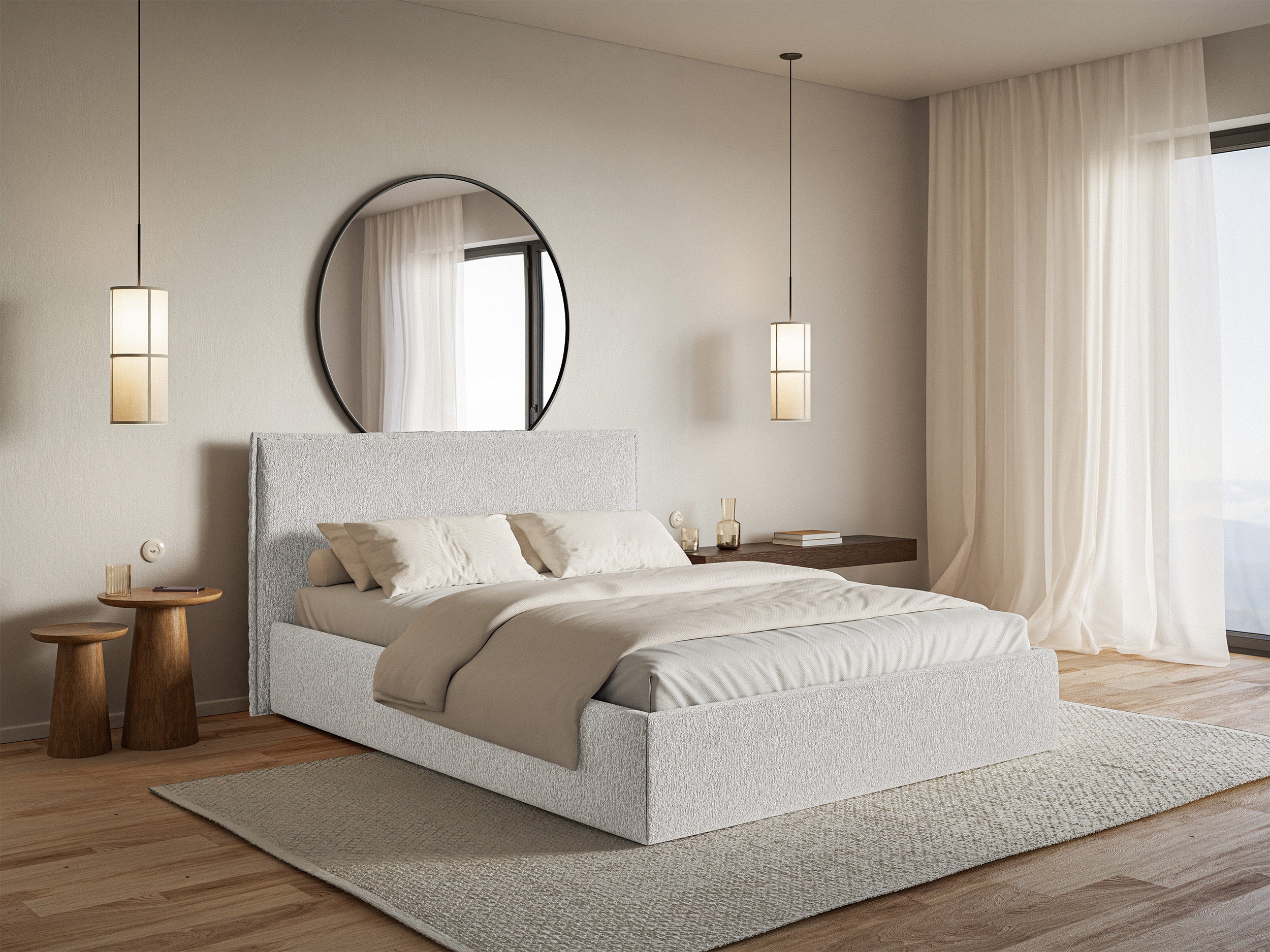 Gepolstertes Bett 200x200 cm Softie Slim hellgrauer Chenille