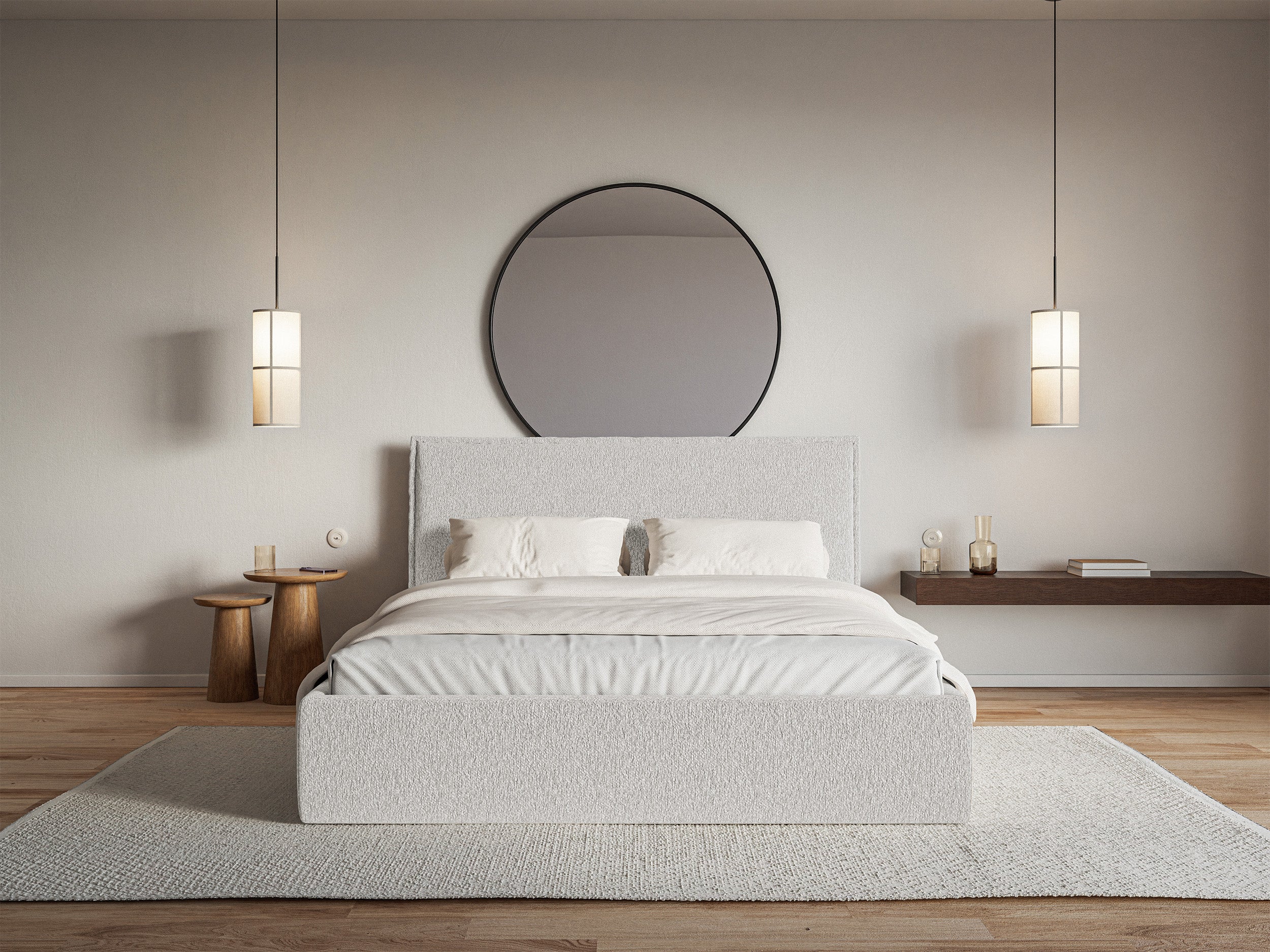 Gepolstertes Bett 200x200 cm Softie Slim hellgrauer Chenille
