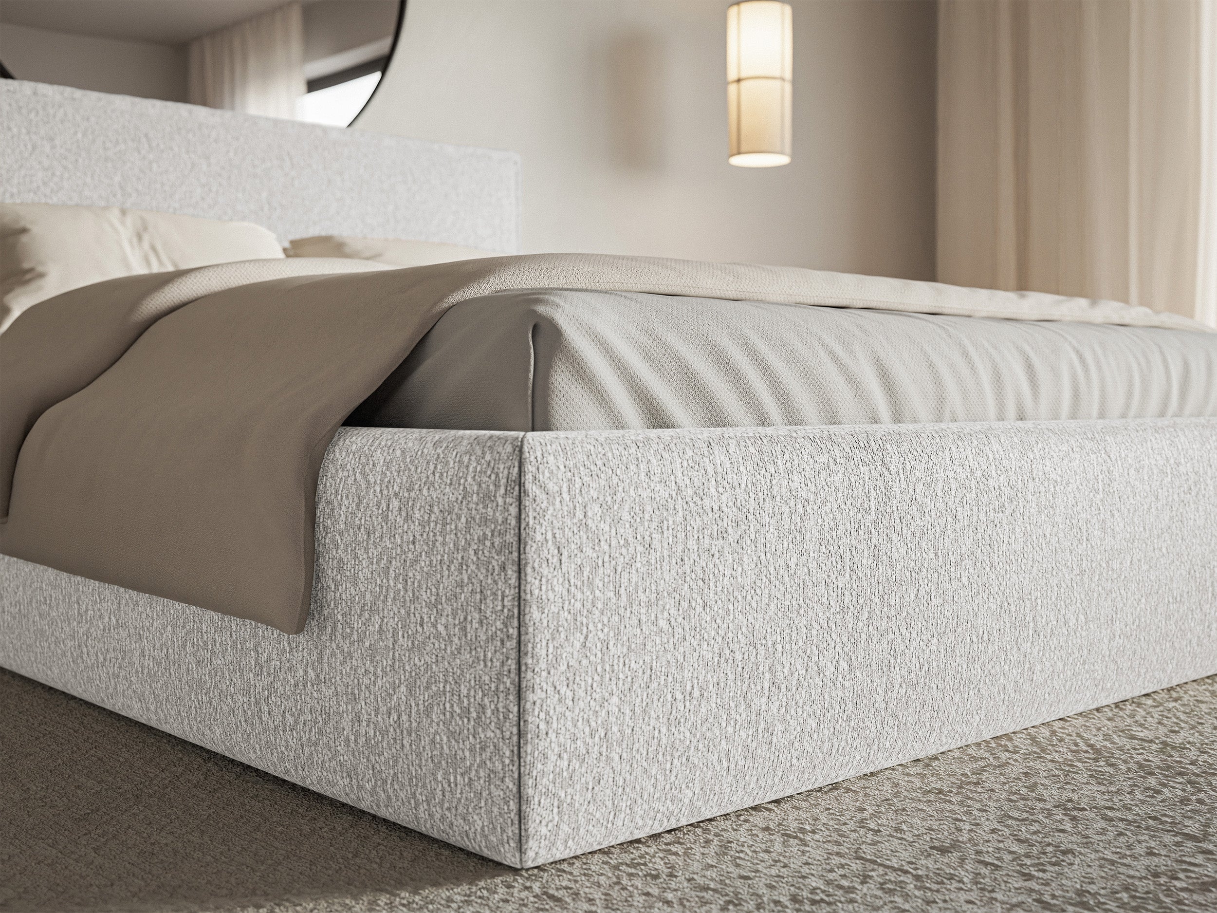 Gepolstertes Bett 200x200 cm Softie Slim hellgrauer Chenille