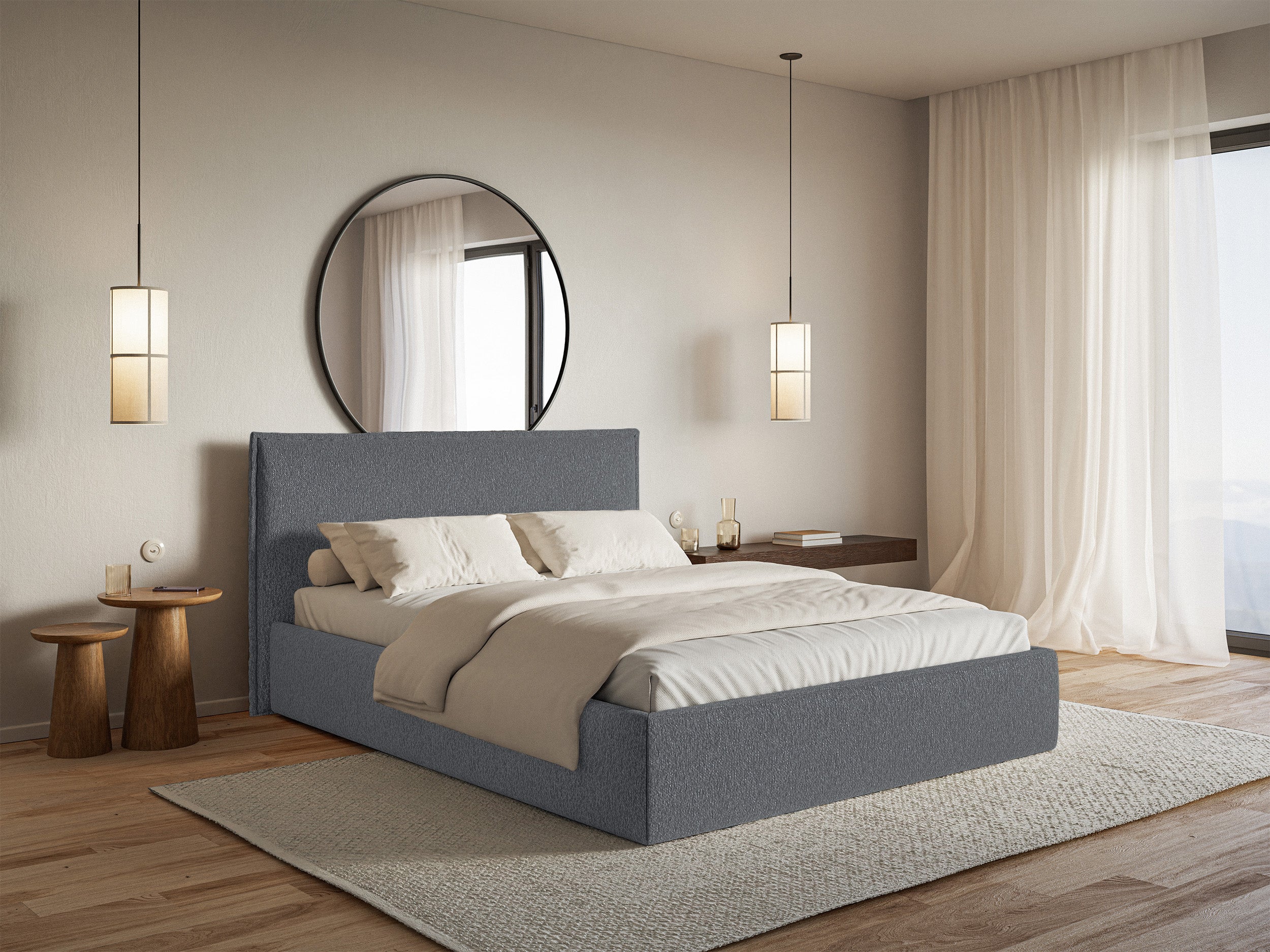 Polsterbett 140x200 cm Softie Slim, graphitfarben, Chenille