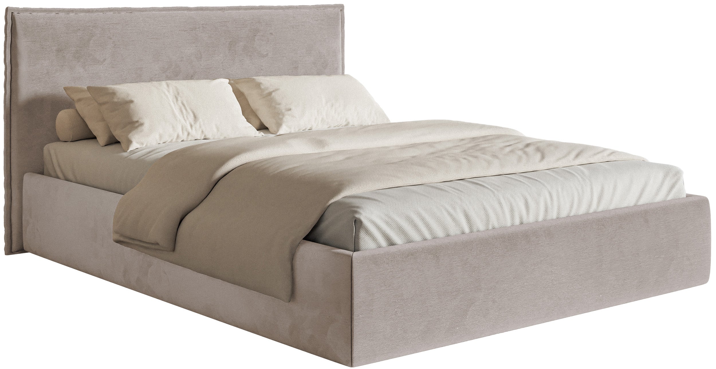 Gepolstertes Bett 160x200 cm Softie Slim, grau-brauner Velours, wasserabweisend