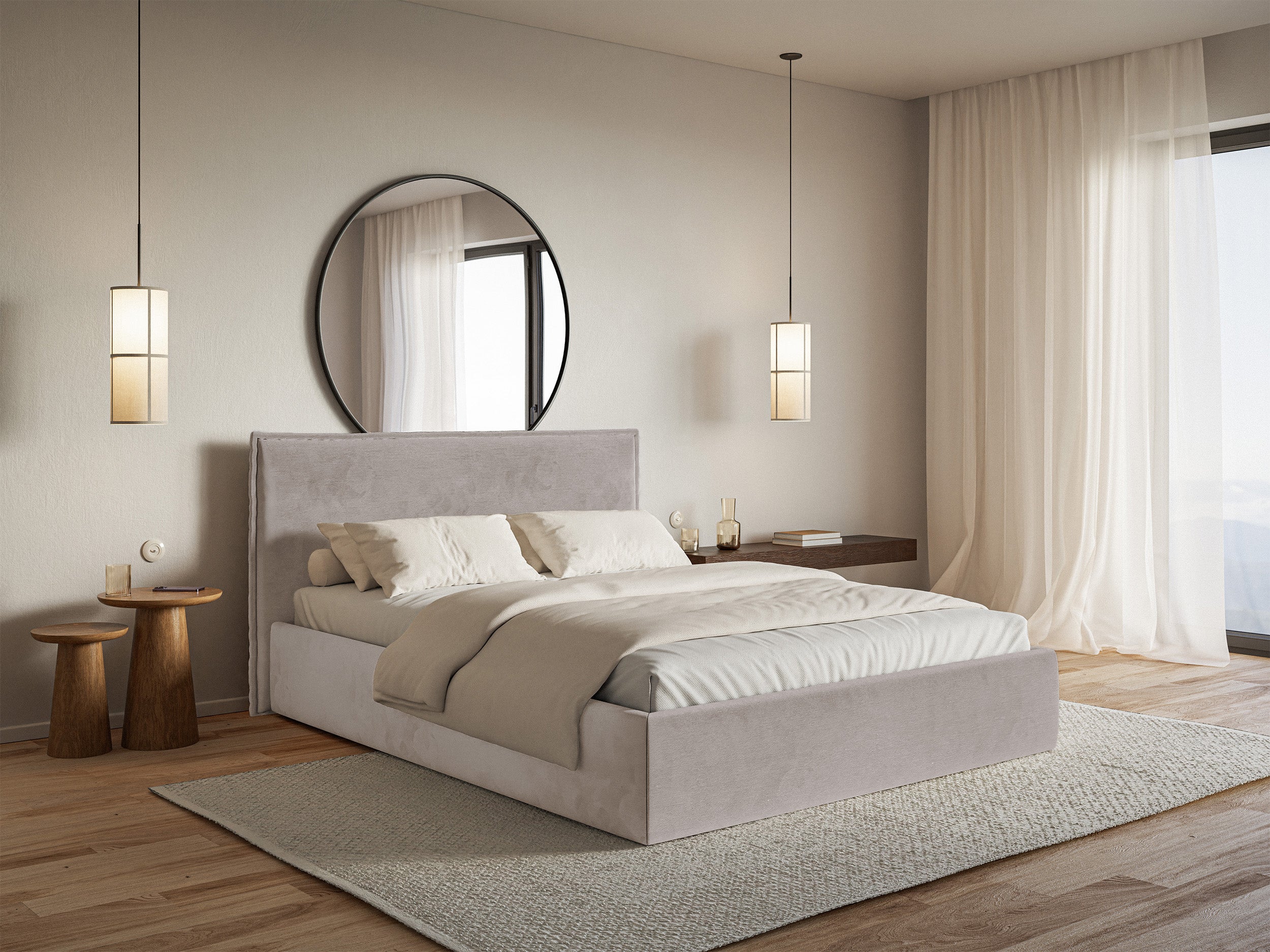 Gepolstertes Bett 160x200 cm Softie Slim, grau-brauner Velours, wasserabweisend