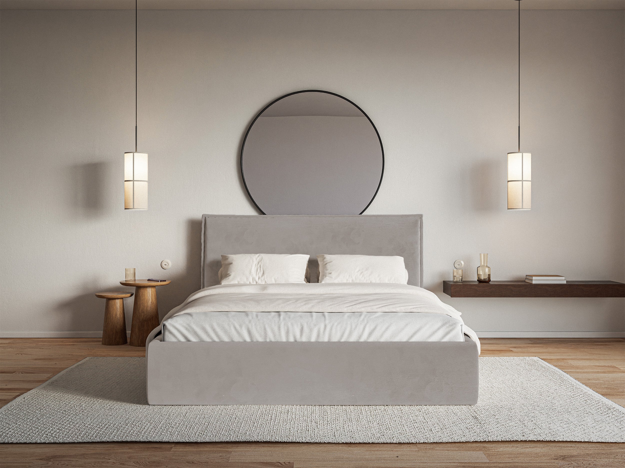 Gepolstertes Bett 160x200 cm Softie Slim, grau-brauner Velours, wasserabweisend