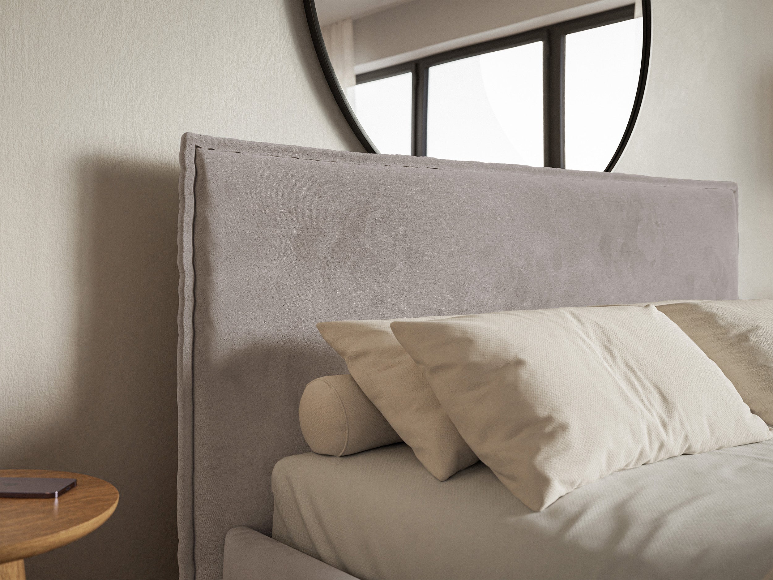 Gepolstertes Bett 160x200 cm Softie Slim, grau-brauner Velours, wasserabweisend