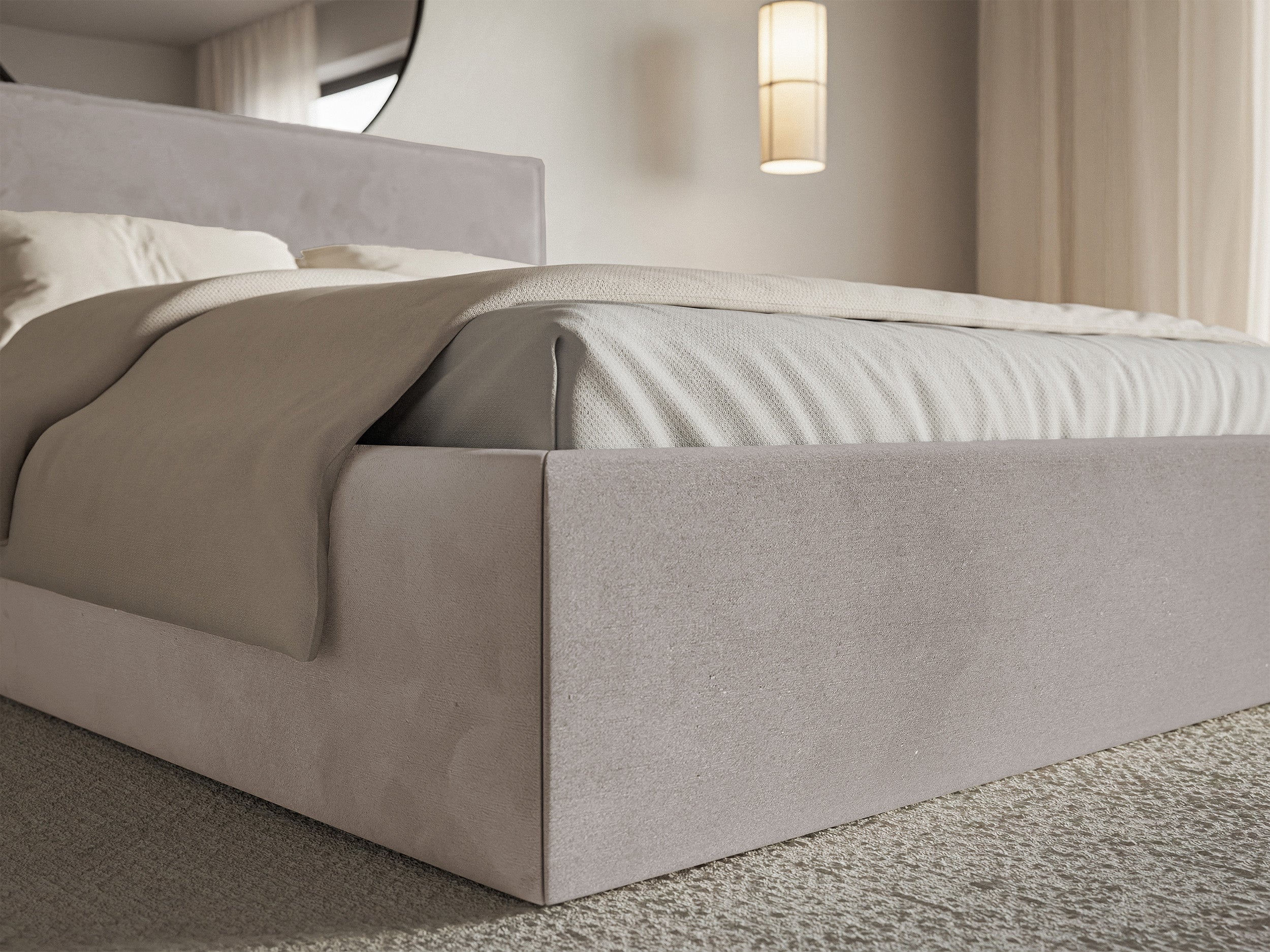 Gepolstertes Bett 160x200 cm Softie Slim, grau-brauner Velours, wasserabweisend