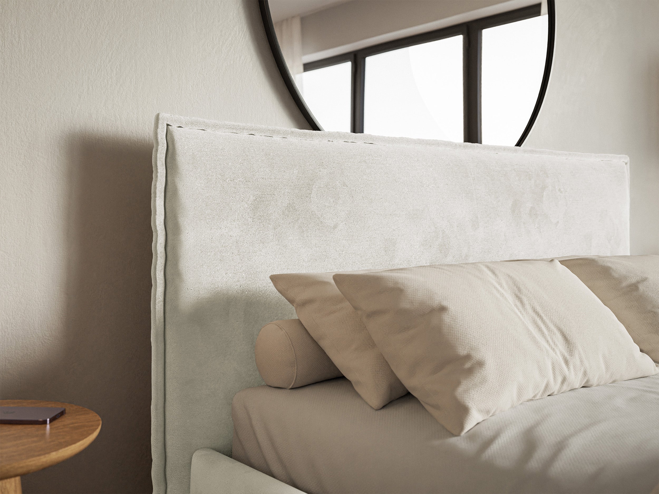 Polsterbett 200x200 cm Softie Slim grau-beige Velours wasserabweisend