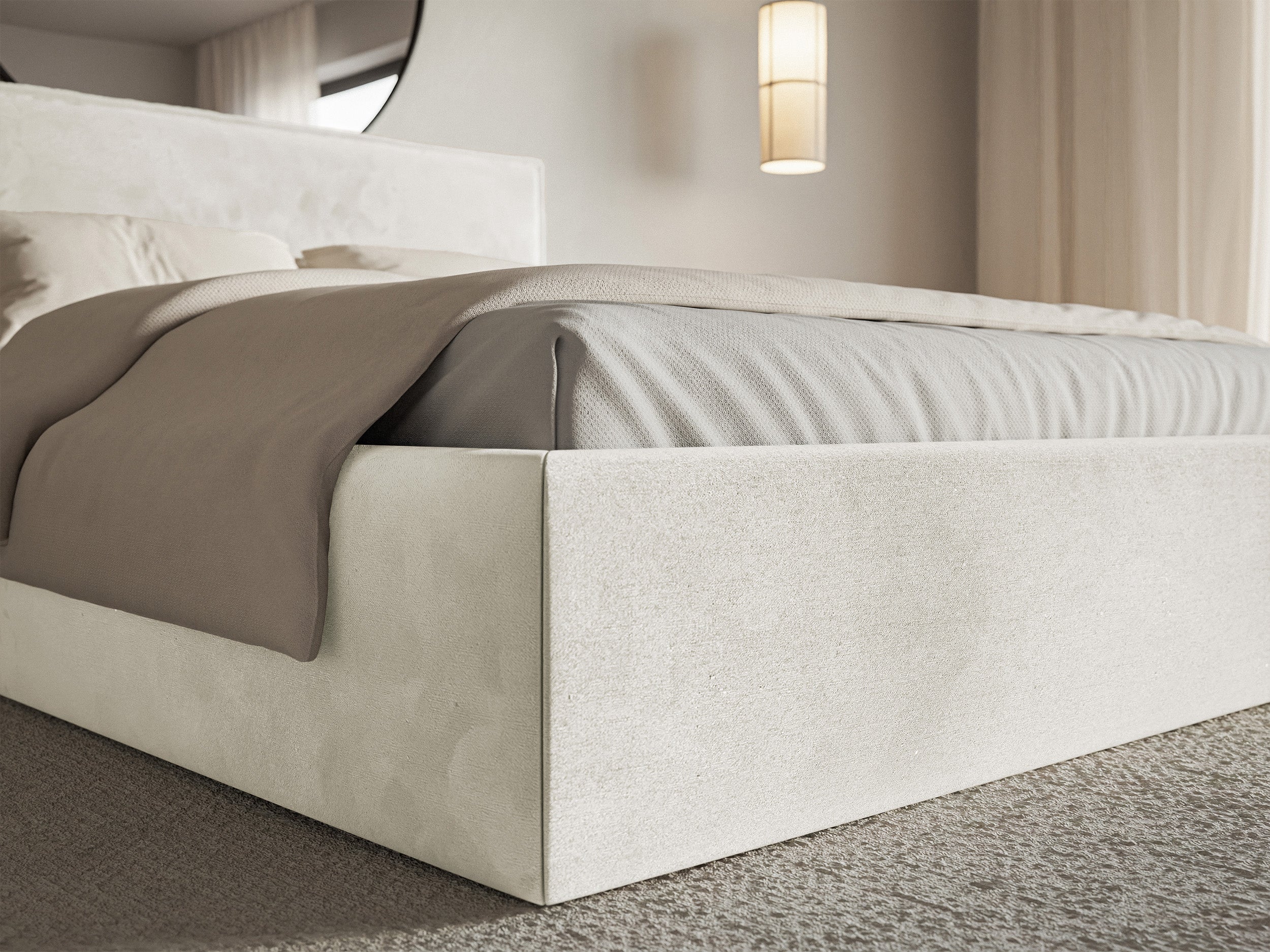 Polsterbett 200x200 cm Softie Slim grau-beige Velours wasserabweisend