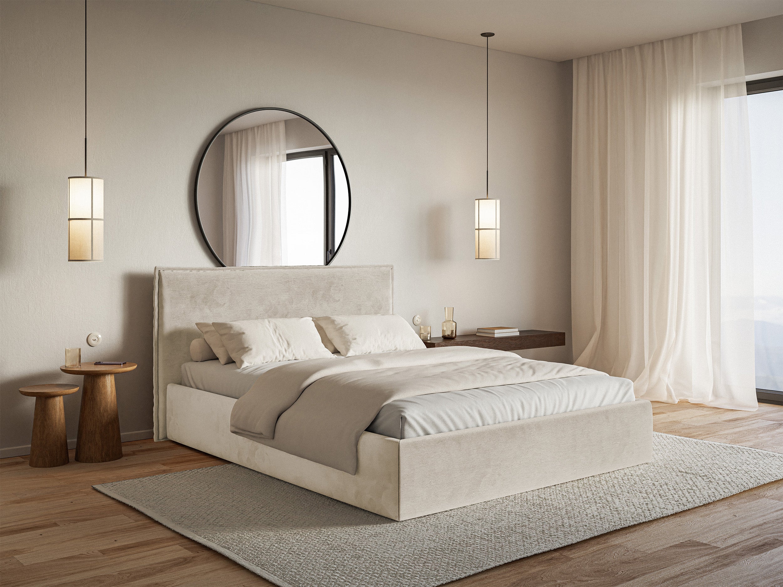 Polsterbett 180x200 cm Softie Slim mit Stauraum, beige, wasserabweisender Samt, Metallrahmen