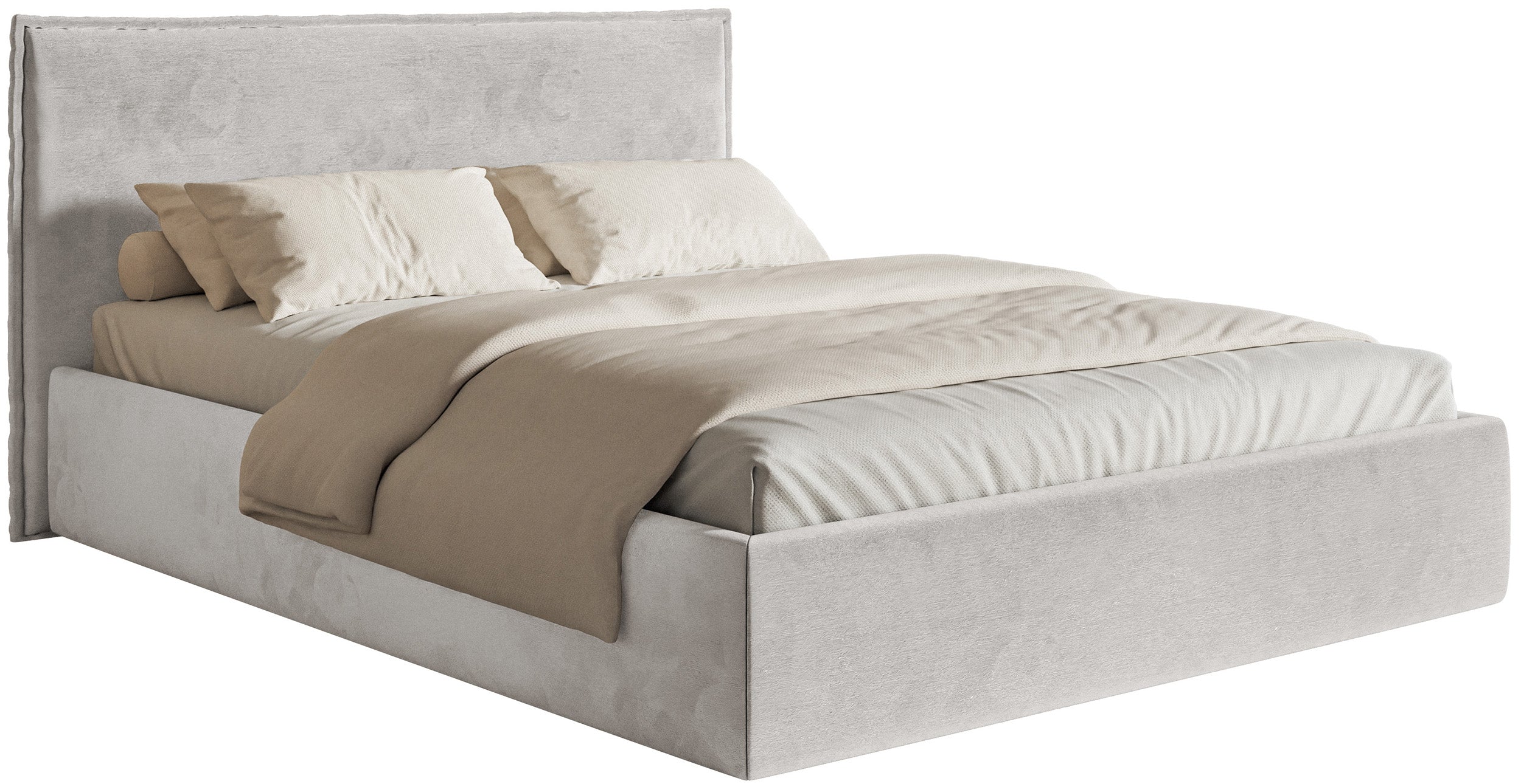 Polsterbett 160x200 cm Softie Slim hellgrauer Velours, wasserabweisend