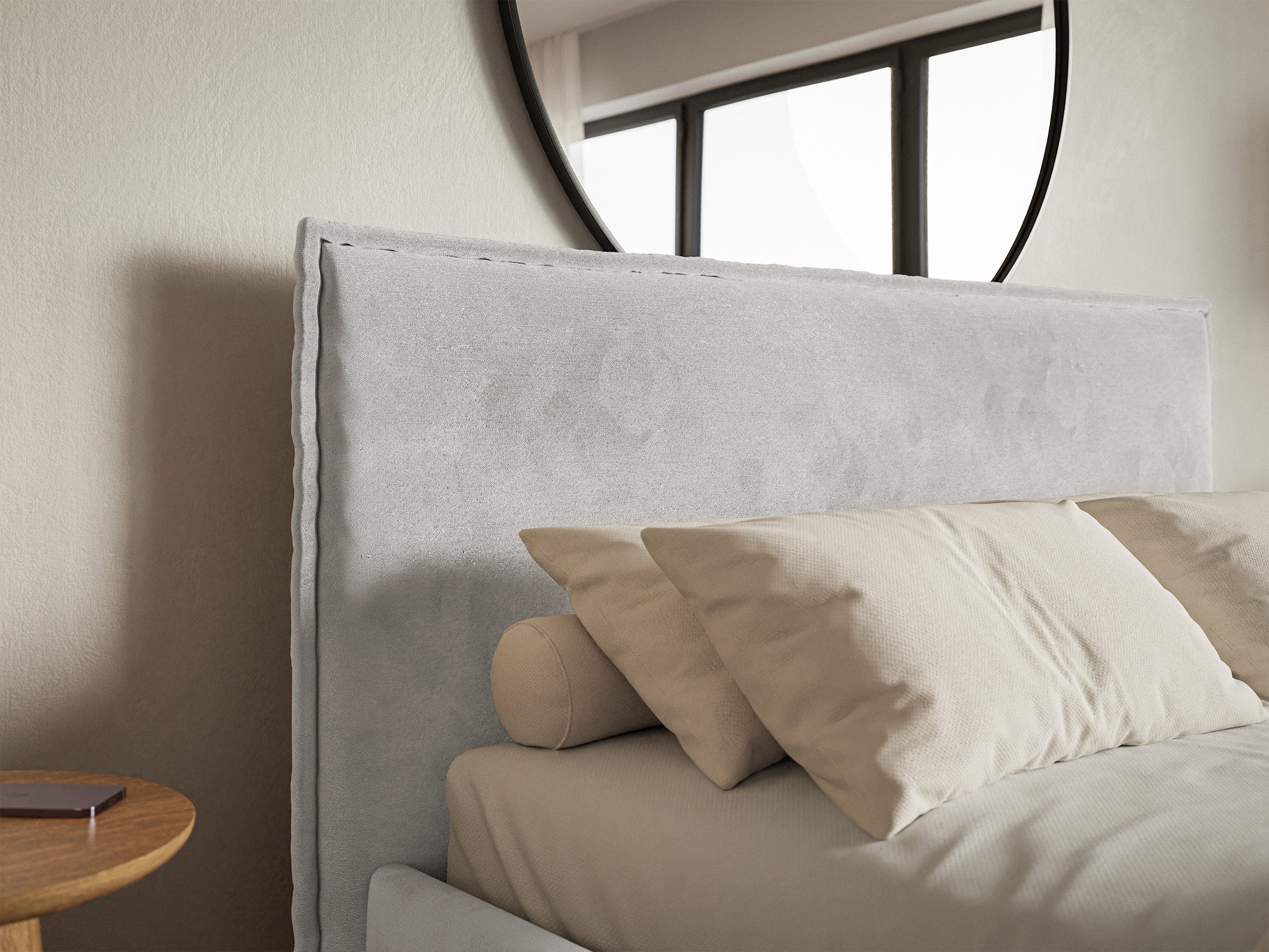 Polsterbett 160x200 cm Softie Slim hellgrauer Velours, wasserabweisend
