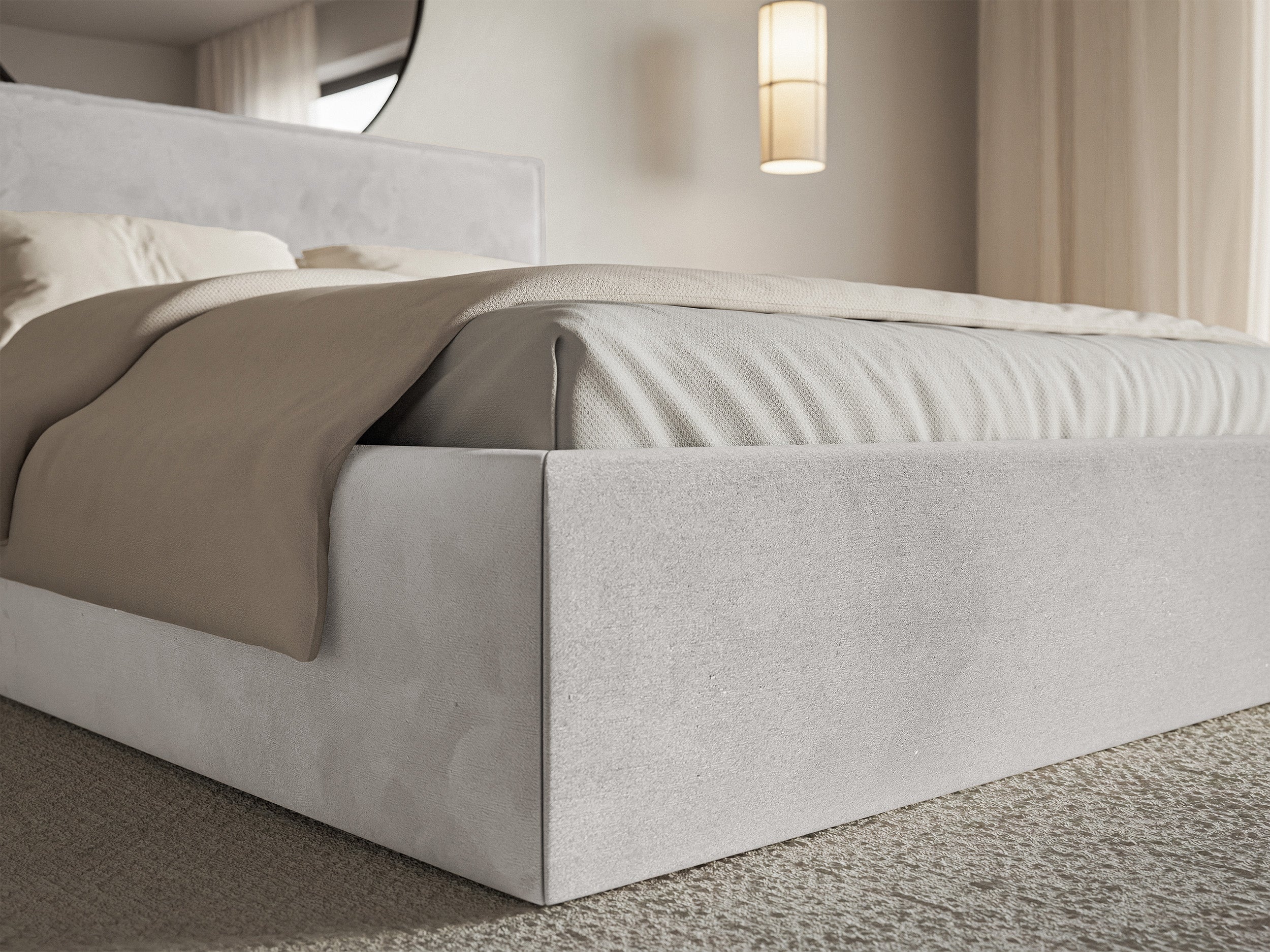 Polsterbett 160x200 cm Softie Slim hellgrauer Velours, wasserabweisend