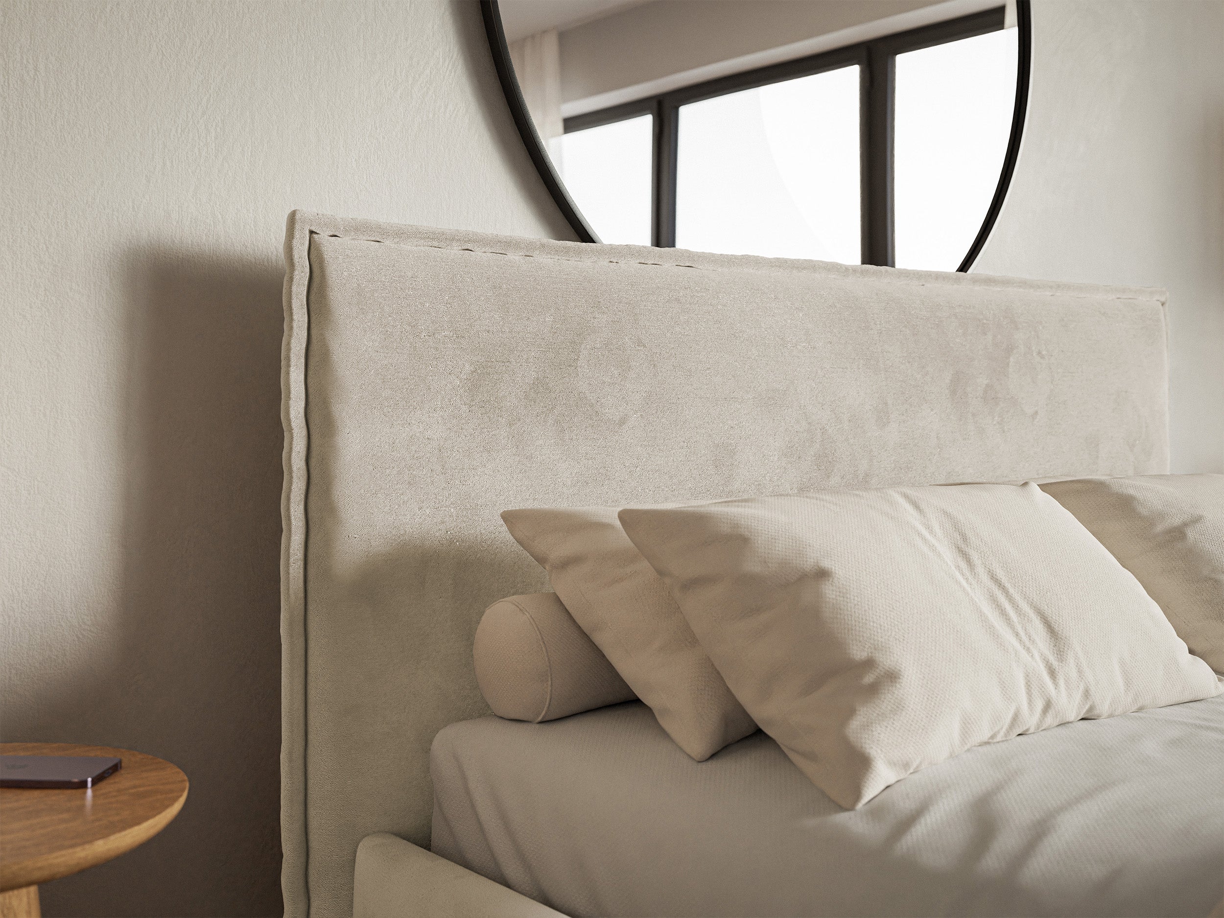 Polsterbett 180x200 cm Softie Slim mit Stauraum, beige, wasserabweisender Samt, Metallrahmen