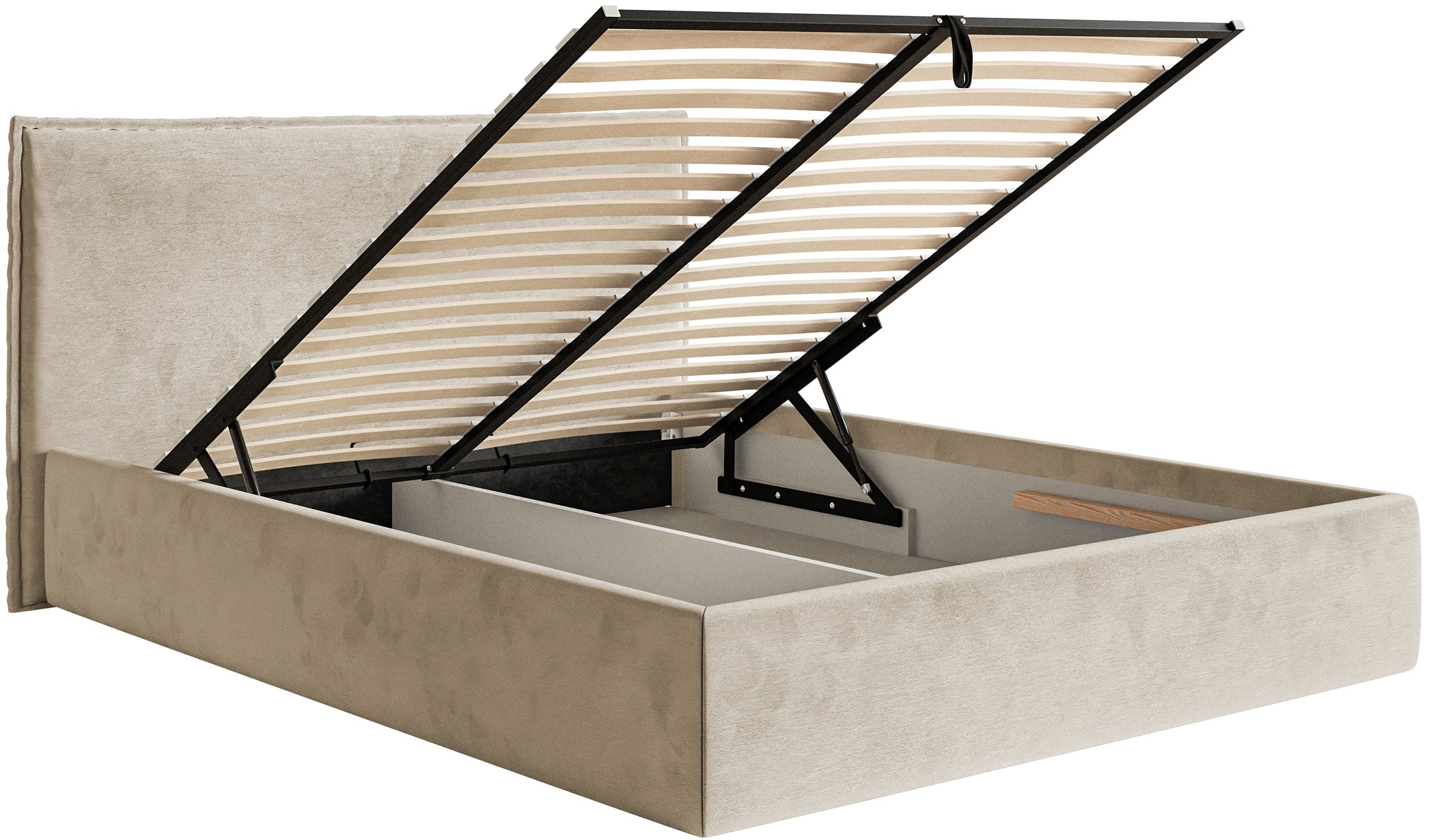Polsterbett 180x200 cm Softie Slim mit Stauraum, beige, wasserabweisender Samt, Metallrahmen