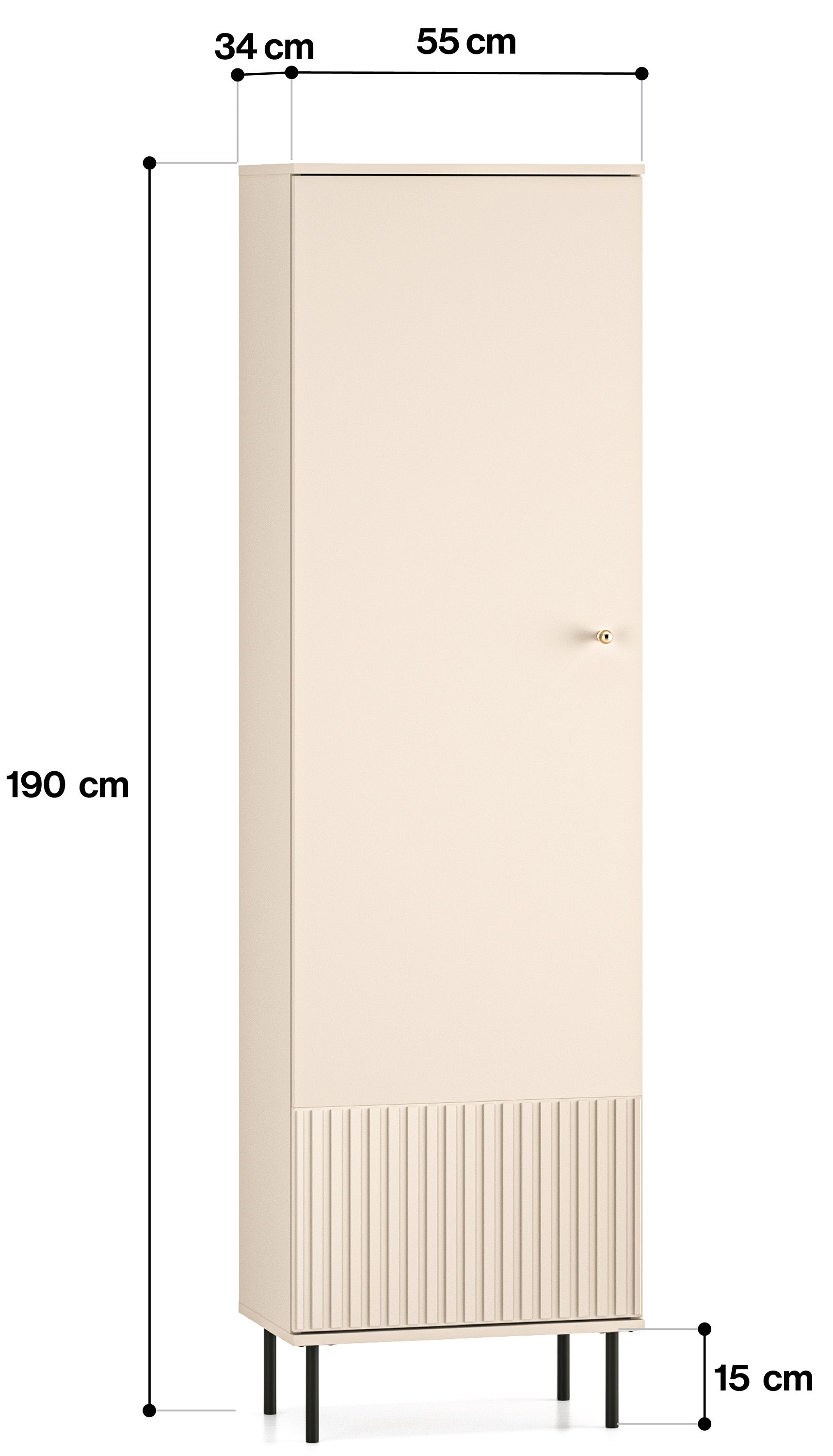 Flurschrank Caletto 55 cm, einflügelig, mit dekorativen Lamellen, beige