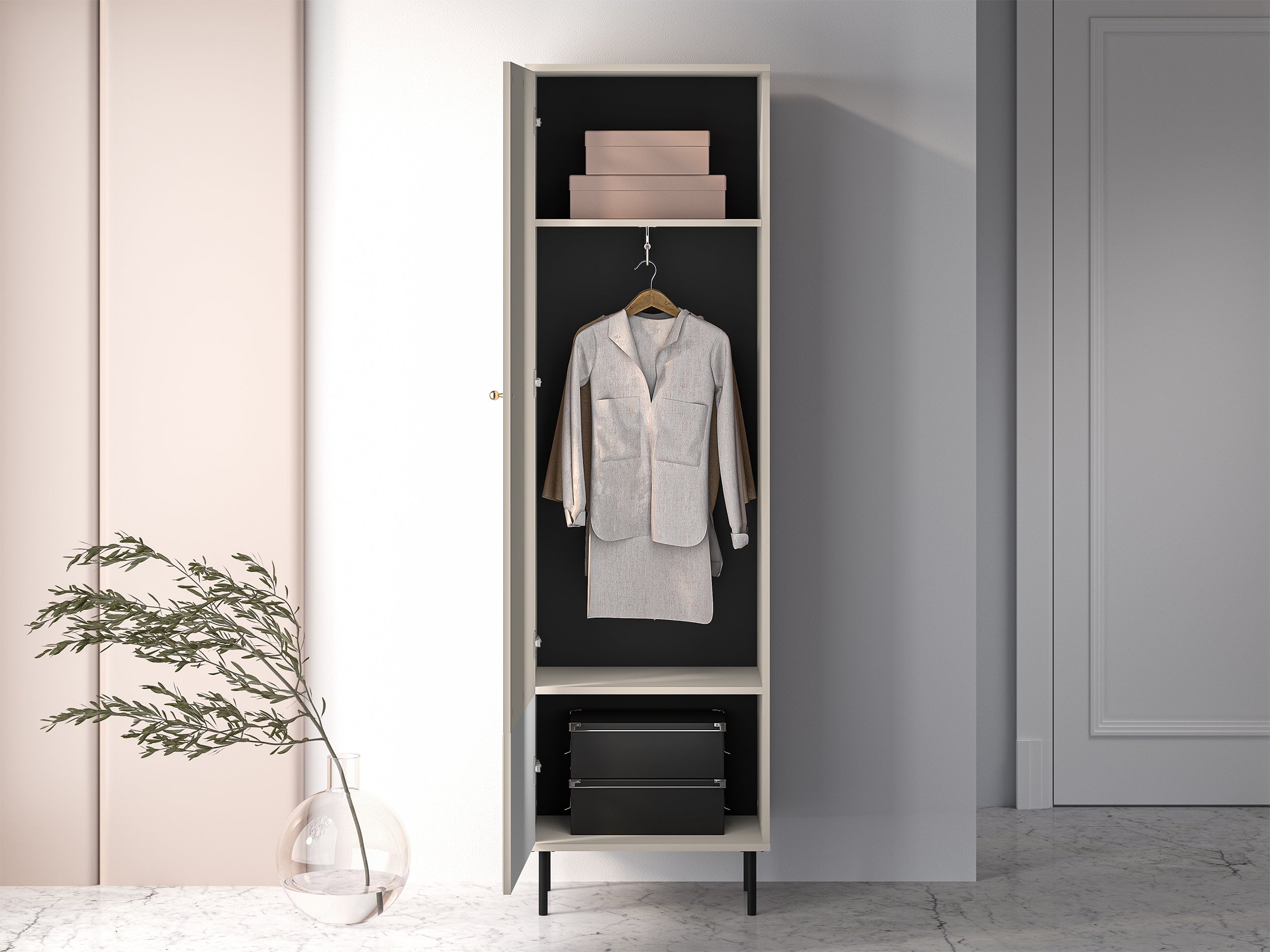 Flurschrank Caletto 55 cm, einflügelig, mit dekorativen Lamellen, beige