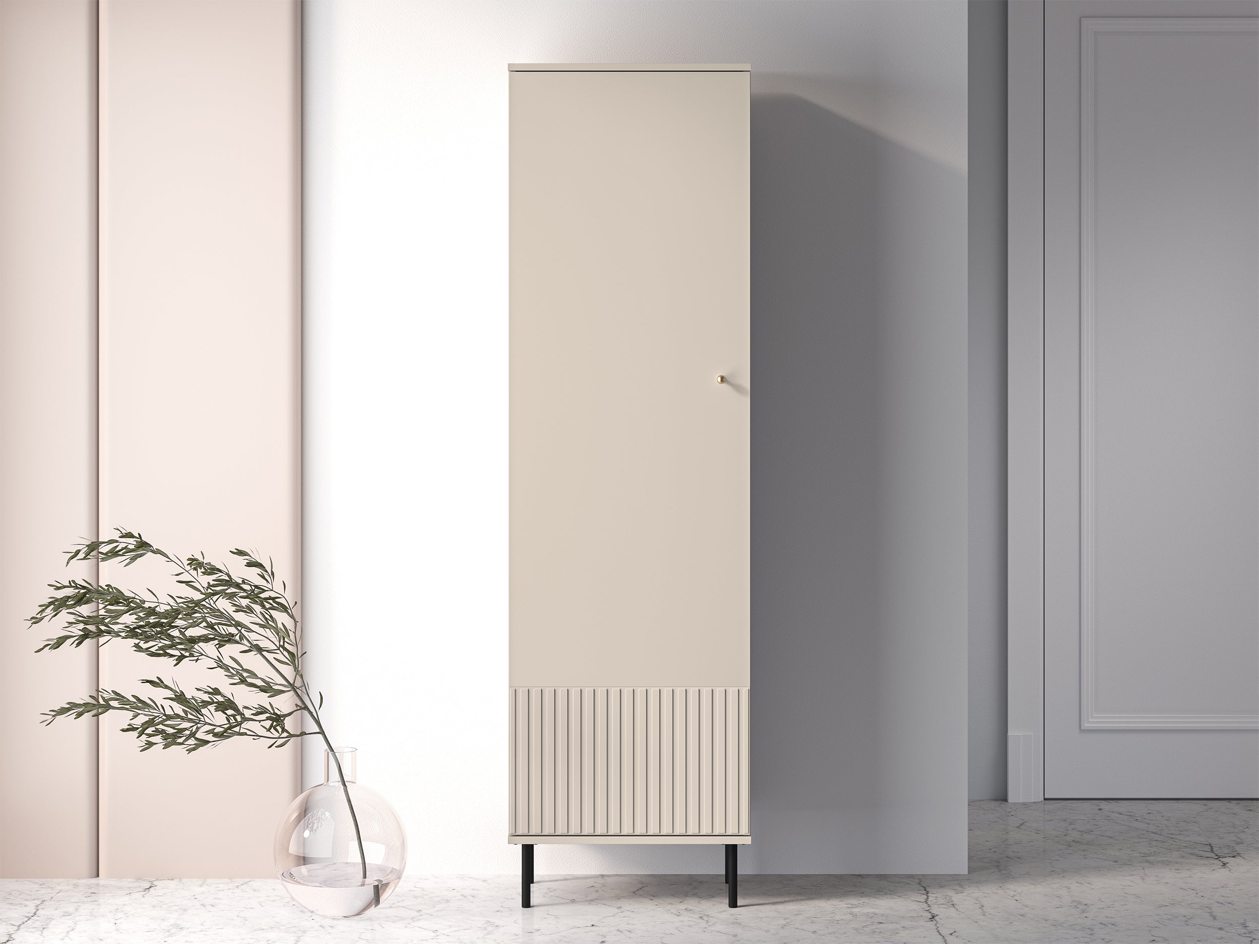 Flurschrank Caletto 55 cm, einflügelig, mit dekorativen Lamellen, beige