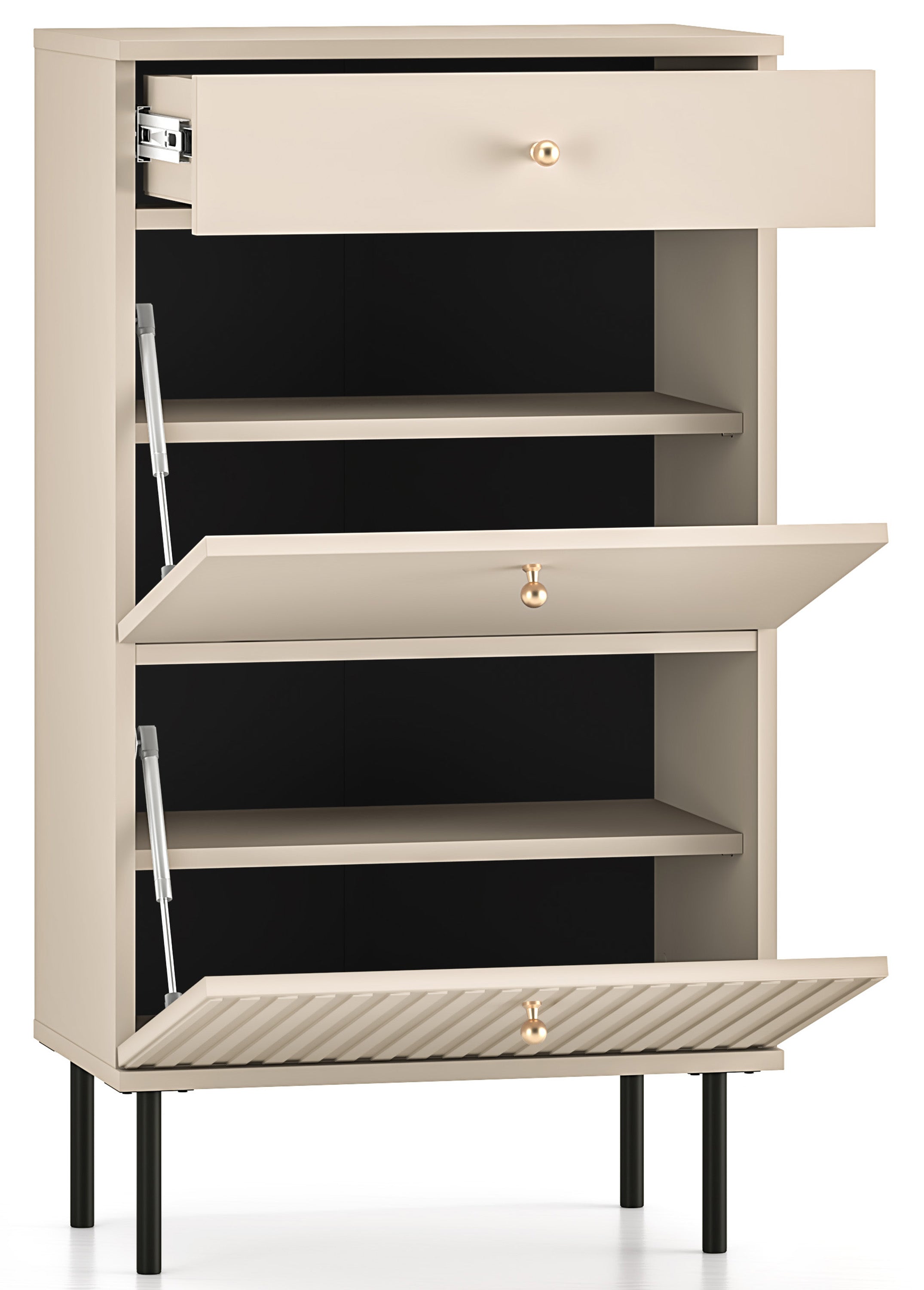 Schuhschrank Caletto 55 cm mit Schublade, dekorative Lamellen, beige