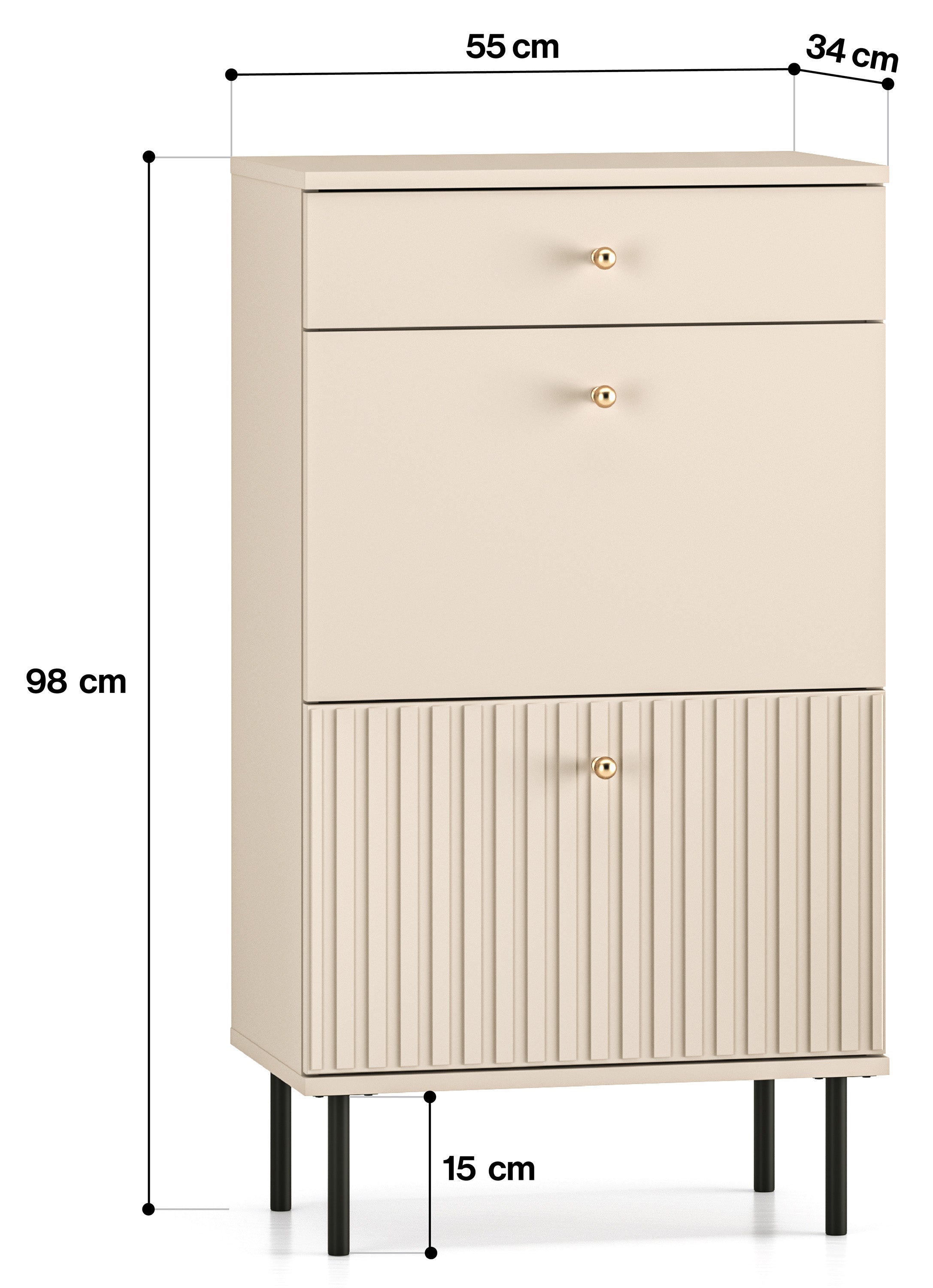 Schuhschrank Caletto 55 cm mit Schublade, dekorative Lamellen, beige