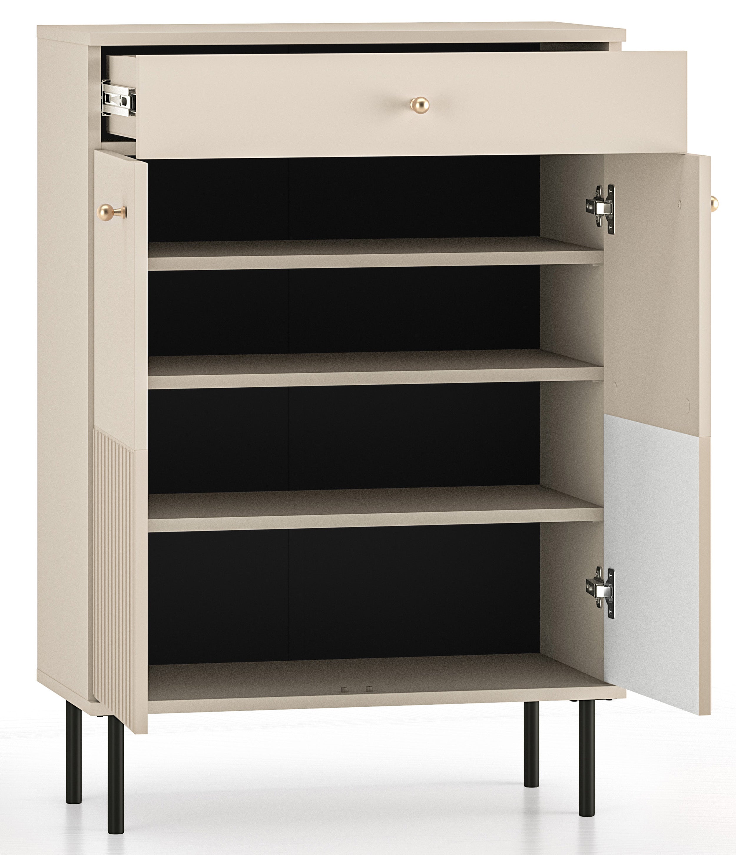 Schuhschrank Caletto 68 cm mit Schublade, dekorative Lamellen, beige