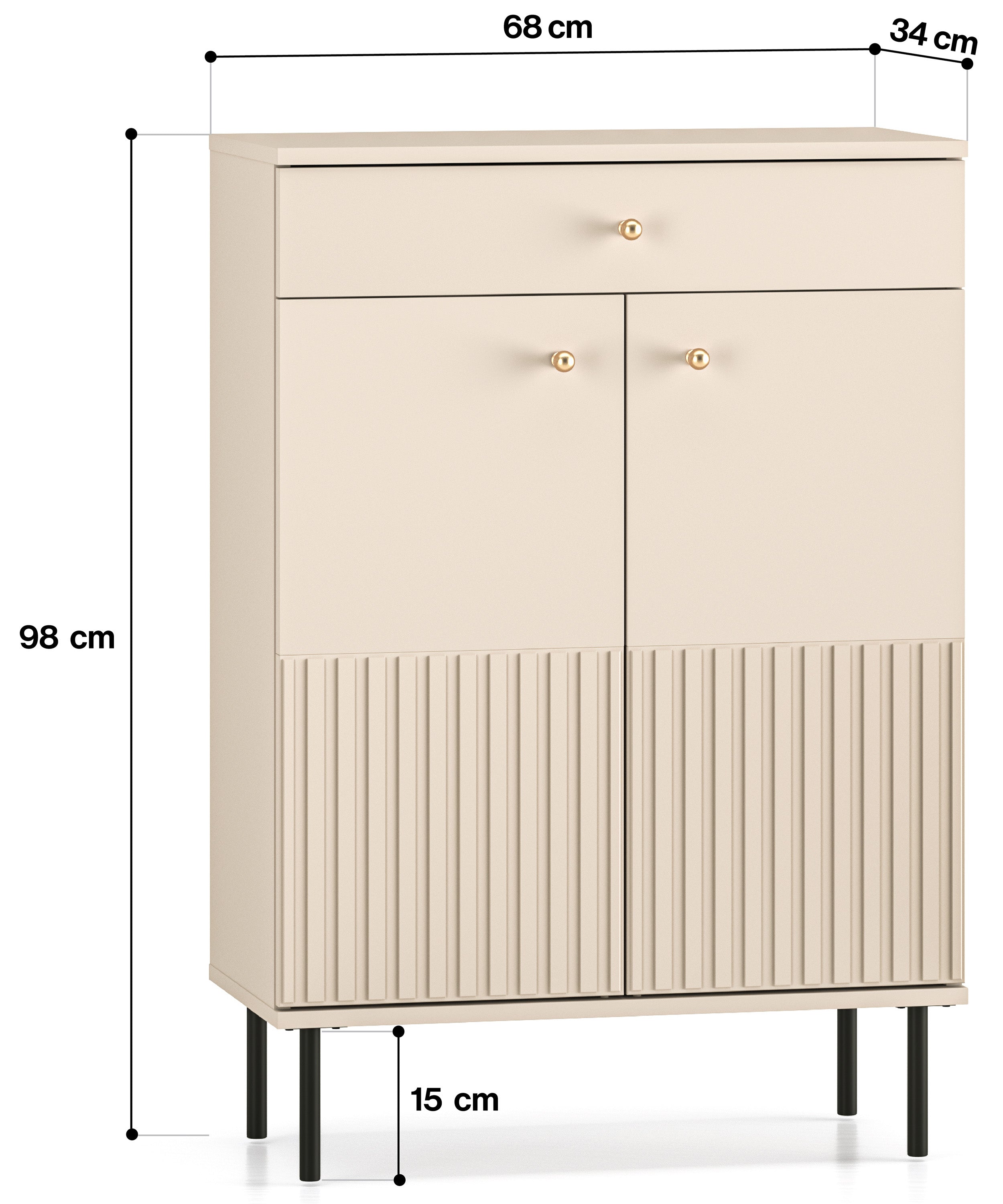 Schuhschrank Caletto 68 cm mit Schublade, dekorative Lamellen, beige