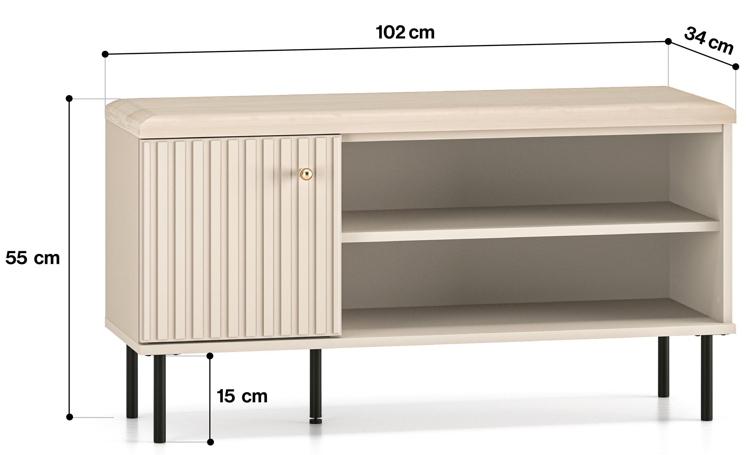 Schuhschrank Caletto 102 cm mit Sitzbank, dekorative Lamellen, beige