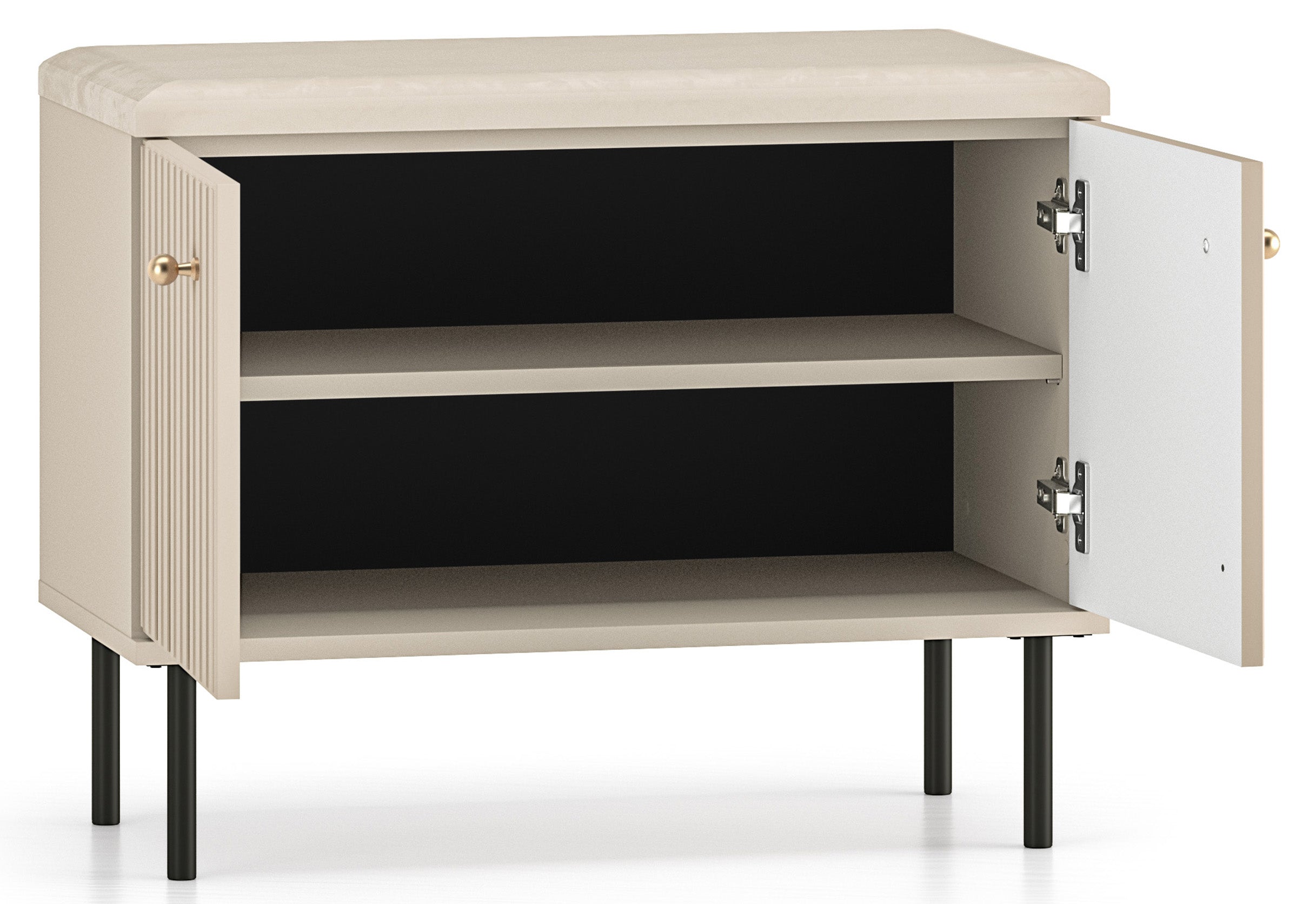 Schuhschrank Caletto 68 cm mit Sitzfläche, dekorative Lamellen, beige