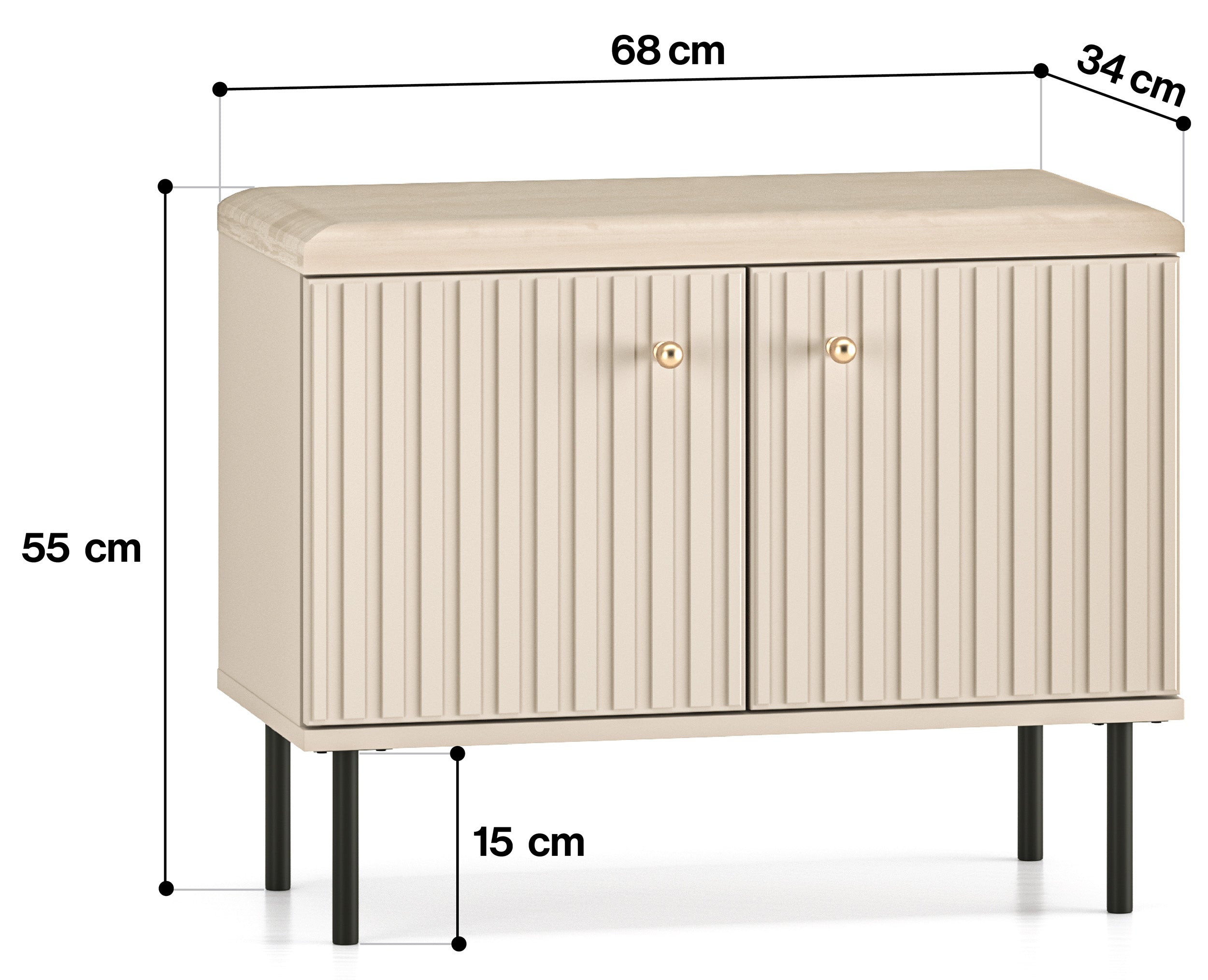 Schuhschrank Caletto 68 cm mit Sitzfläche, dekorative Lamellen, beige