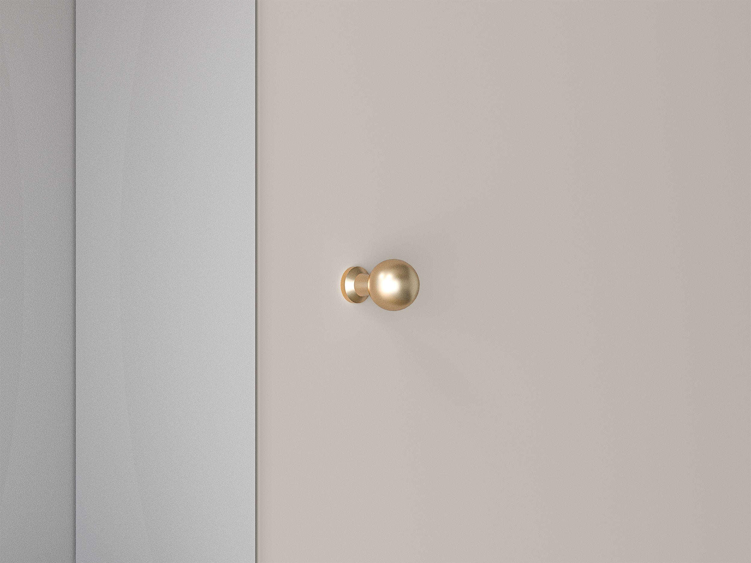 Vier­türiger Schrank Caletto 200 cm mit zwei Schubladen und Spiegel, dekorative Lamellen, beige