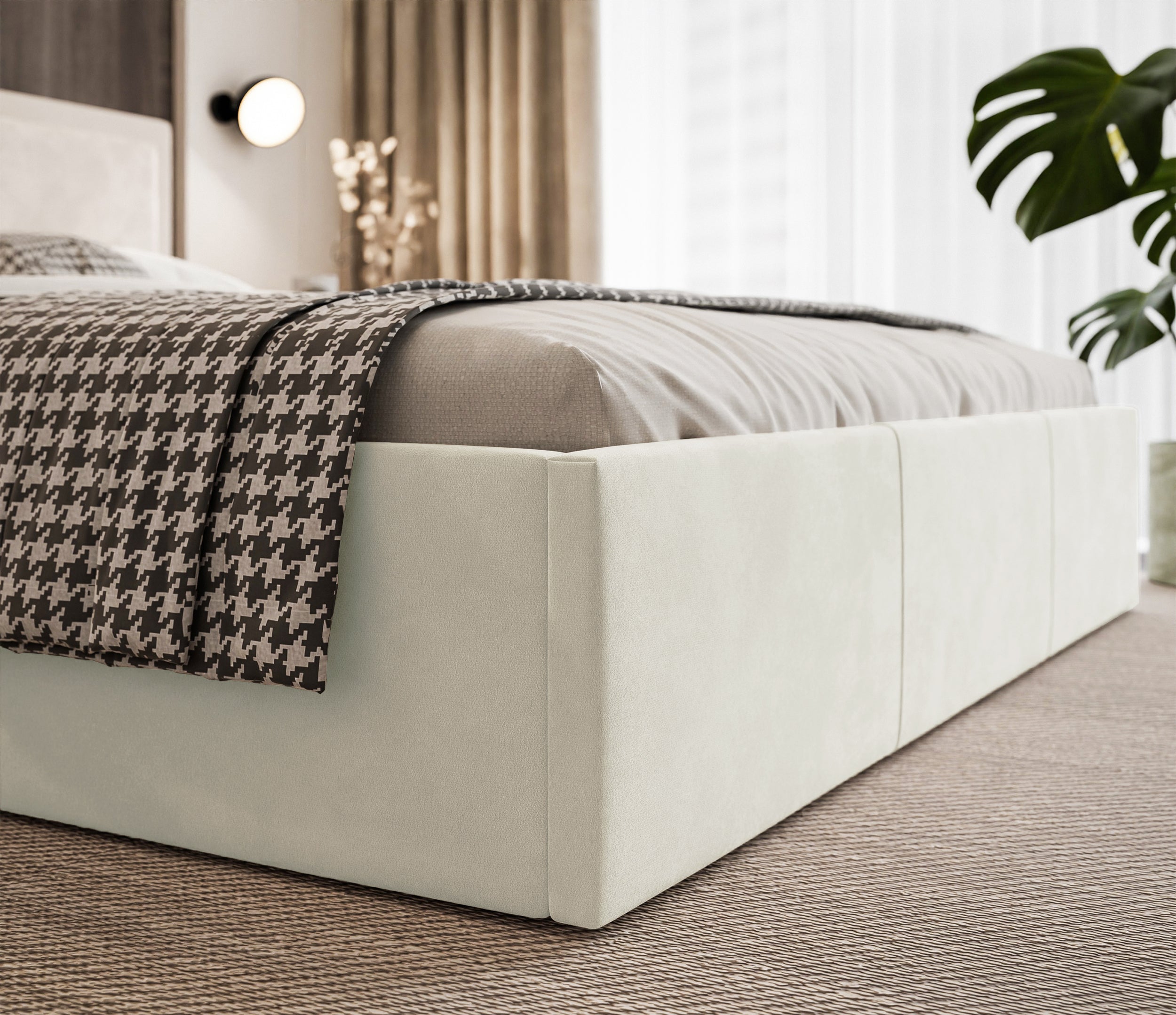 Polsterbett 140x200 cm Soave II mit Stauraum und Metallrahmen, cremefarbener Samt