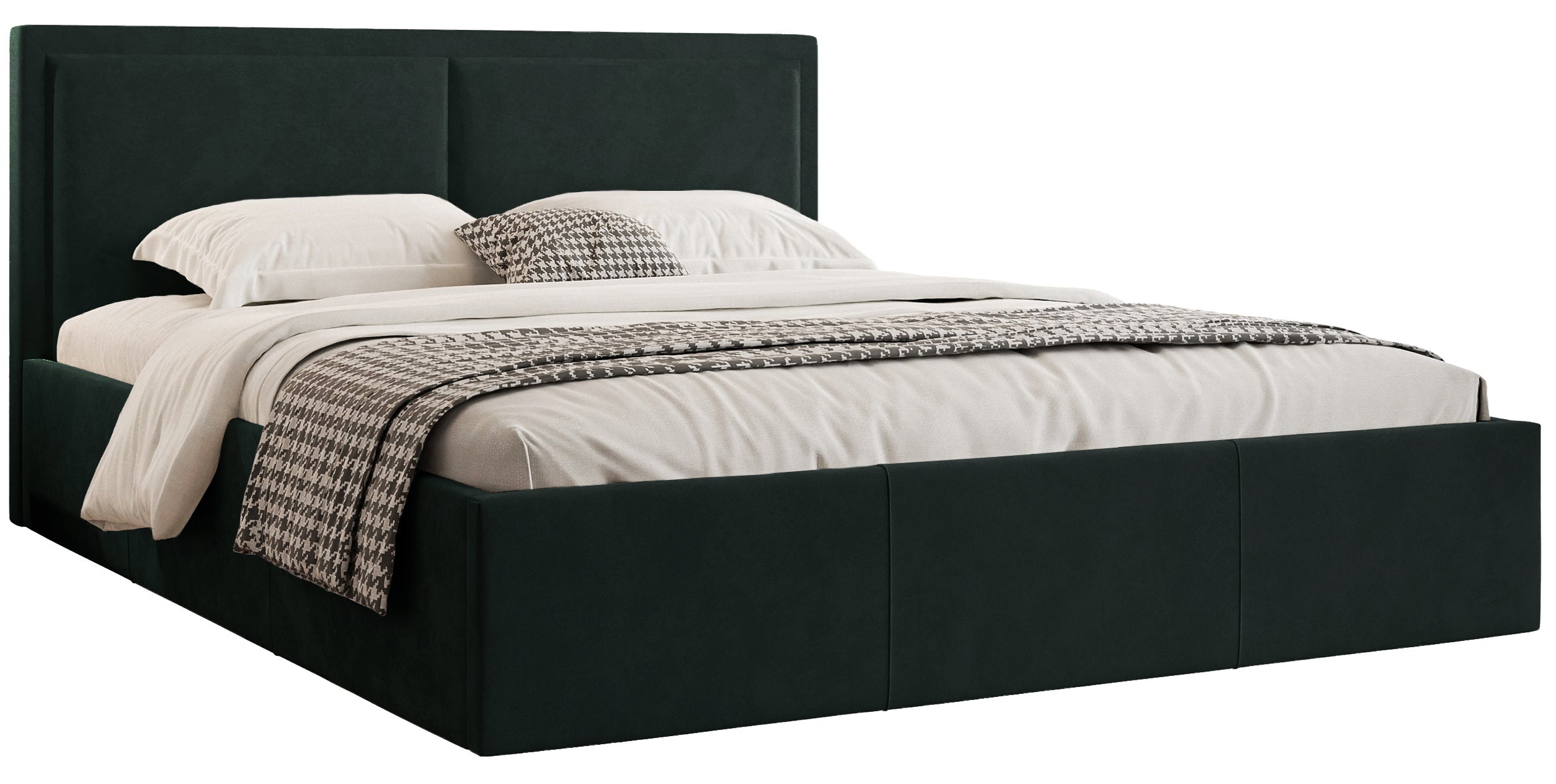 Gepolstertes Bett 160x200 cm Soave II mit Stauraum und Metallrahmen, dunkelgrüner Samt