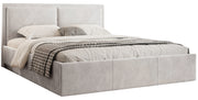 Polsterbett 140x200 cm Soave II mit Stauraum und Metallrahmen, hellbeiger Samt