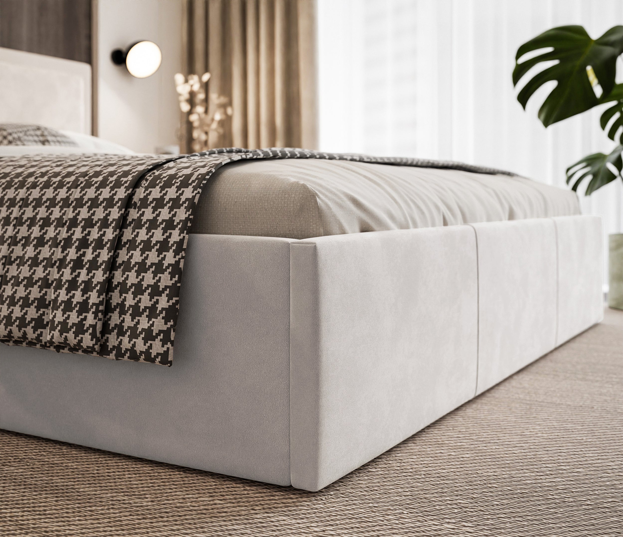 Polsterbett 140x200 cm Soave II mit Stauraum und Metallrahmen, hellbeiger Samt
