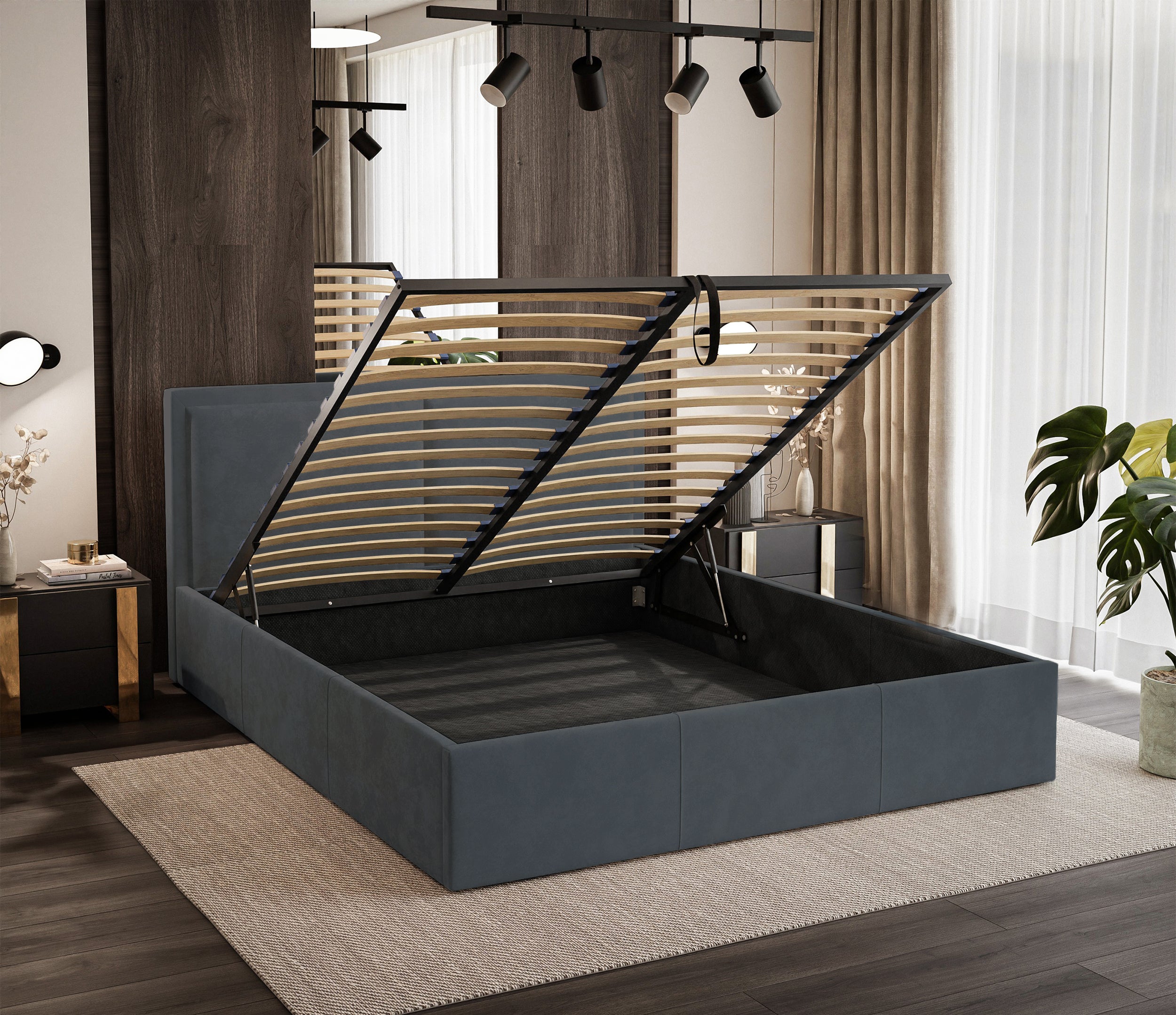Polsterbett 180x200 cm Soave II mit Stauraum und Metallrahmen, Stahlvelours